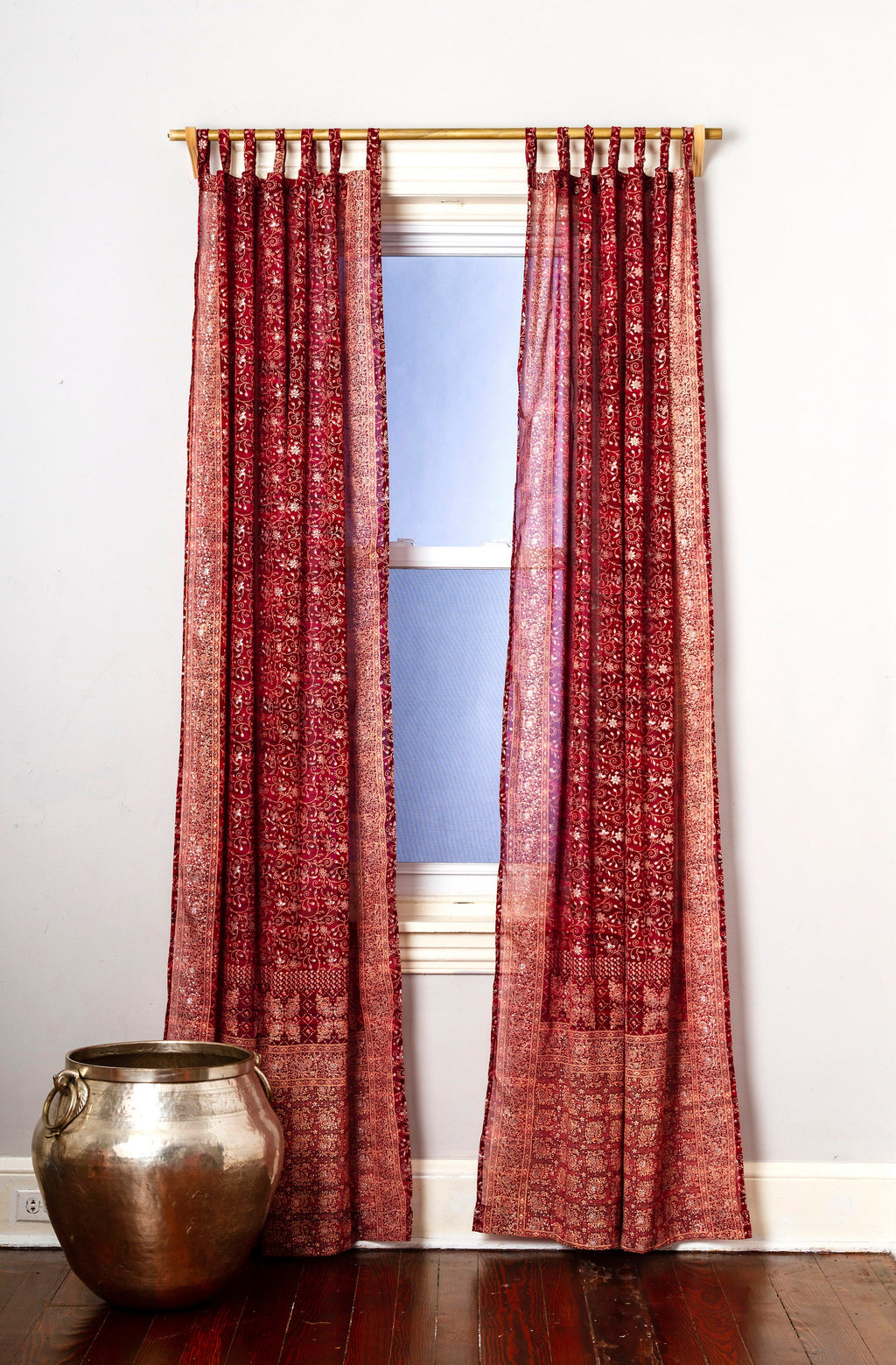 Maroon Red Sari Curtain Boho Window Treatment Sheer Drapes Bedroom Living Diningroom Bed Canopy Tent Indian Gypsy Chic