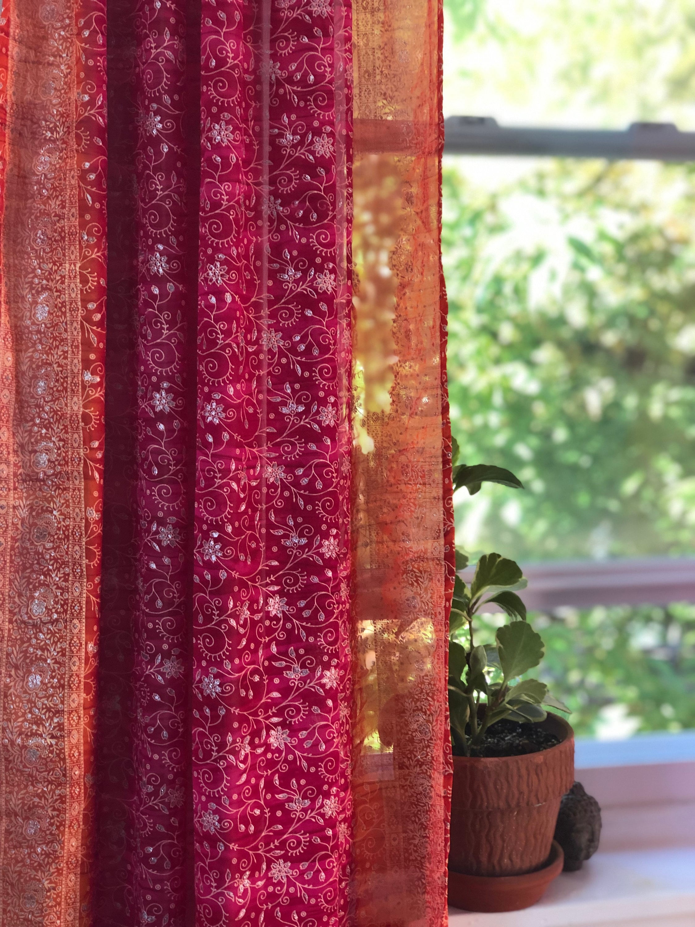 sari Curtains, Light-filtering Boho style Sunrise Collection Bohemian Curtains Earth Tones Saffron Marigold for Bedroom Living Dining room