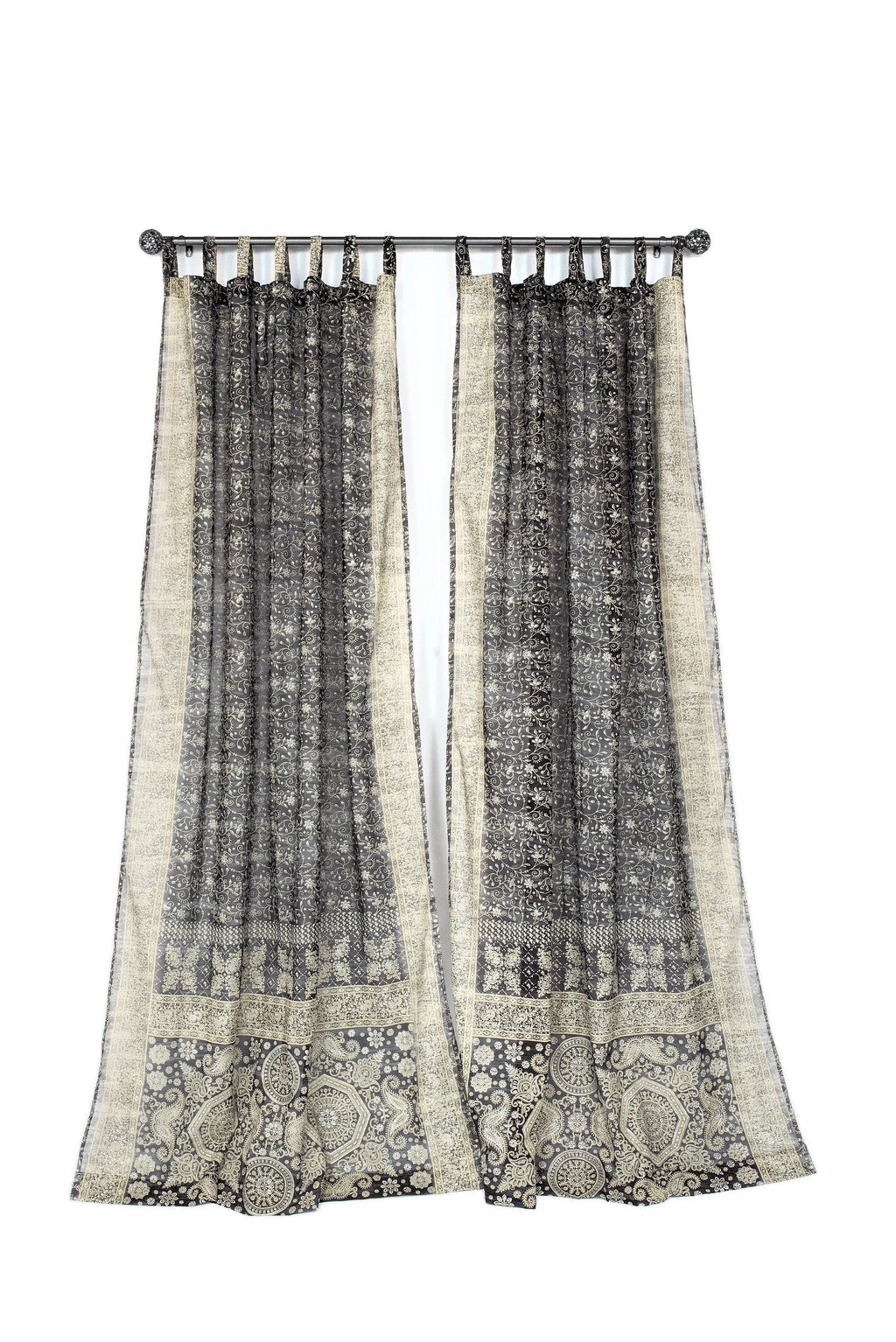 Sari Curtains 84"/96"L Boho Curtains BoHoEARTH Collection Light-Filtering Black Sari backdrop Bed Canopy Window Treatment For Living/Bedroom