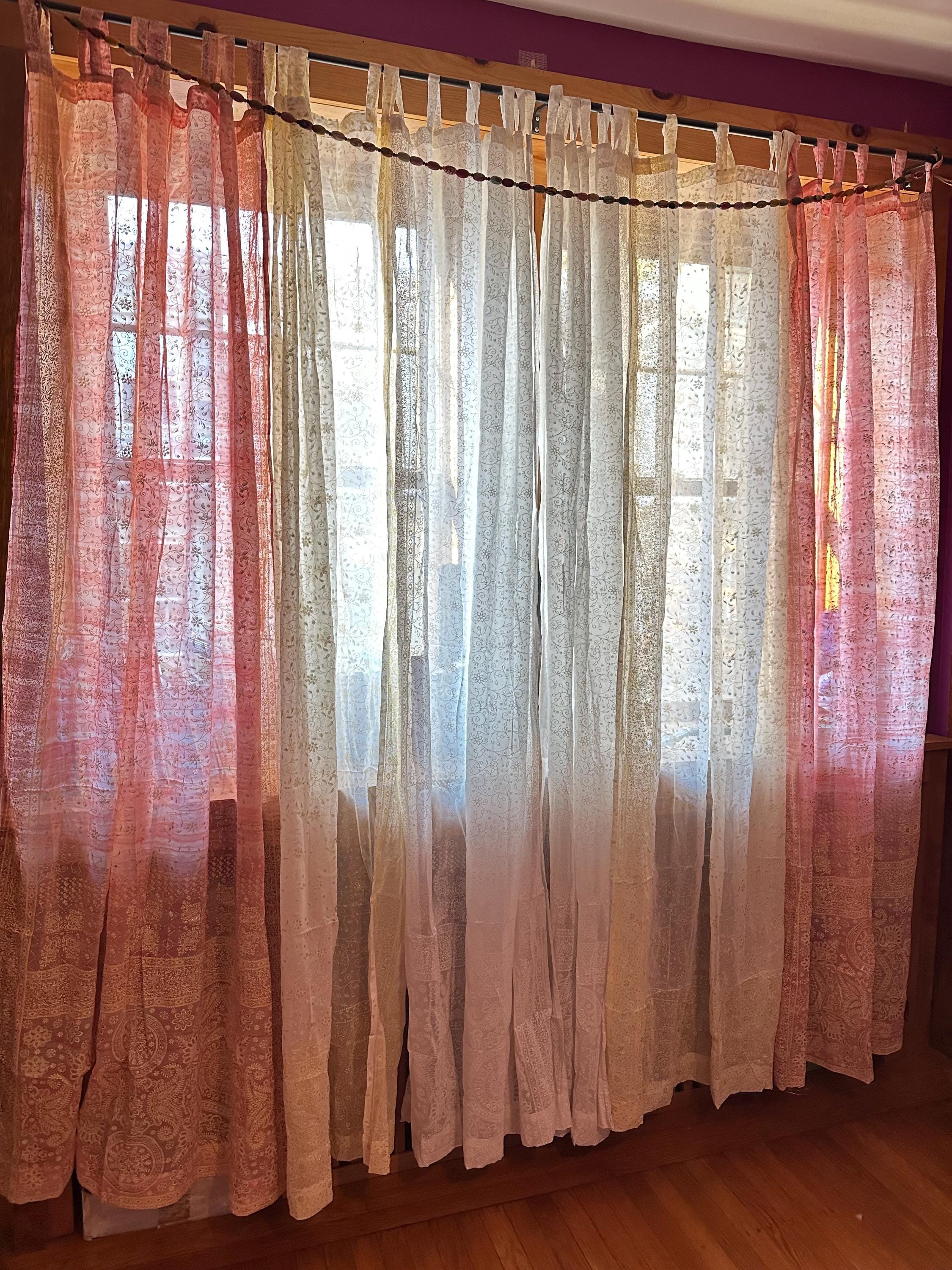 Blush/Cream Sari Curtains Boho Sheer Drapes Romantic Boho Colors light filtering Panels Dusty-Rose Vanilla White backdrop Window treatment