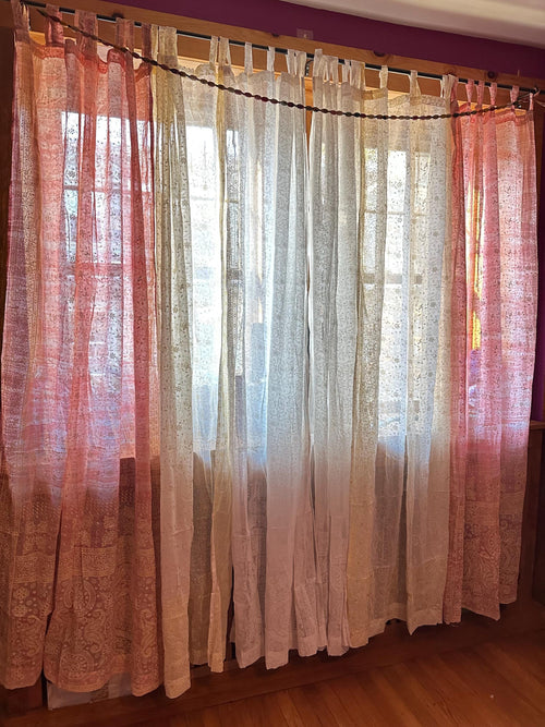Blush/Cream Sari Curtains Boho Sheer Drapes Romantic Boho Colors light filtering Panels Dusty-Rose Vanilla White backdrop Window treatment