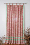 96" Block Print Rayon Curtains•Boho Tab Top Drapes with Border • Light Filtering Bohemian Style Curtain•Natural Cotton Style light Curtain