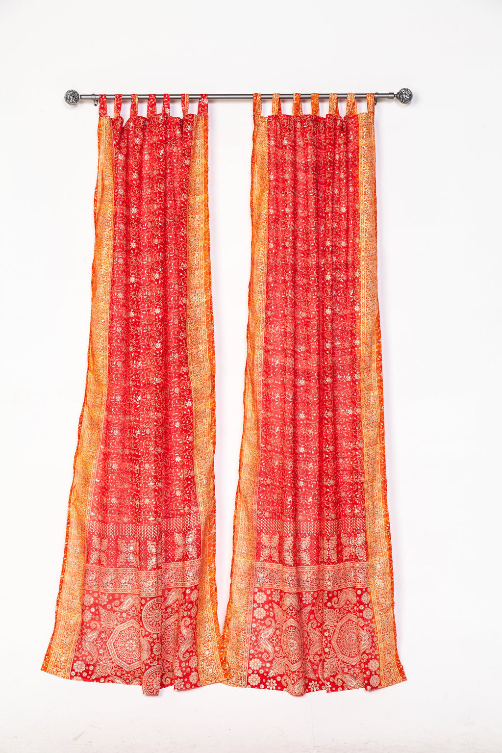 Chakra Collection Block Print Sari Curtain, Boho Window Treatment