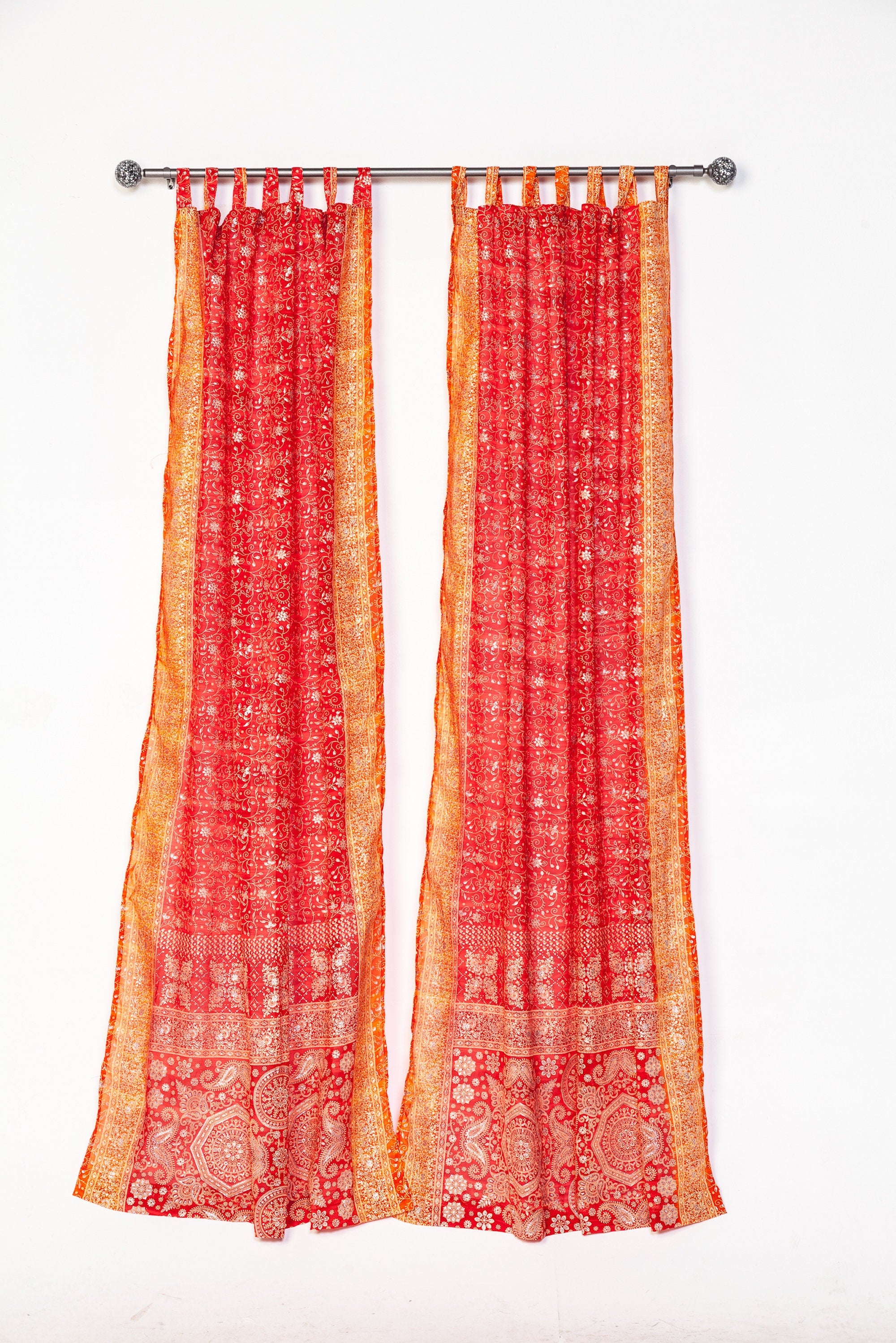 Chakra Collection Block Print Sari Curtain, Boho Window Treatment