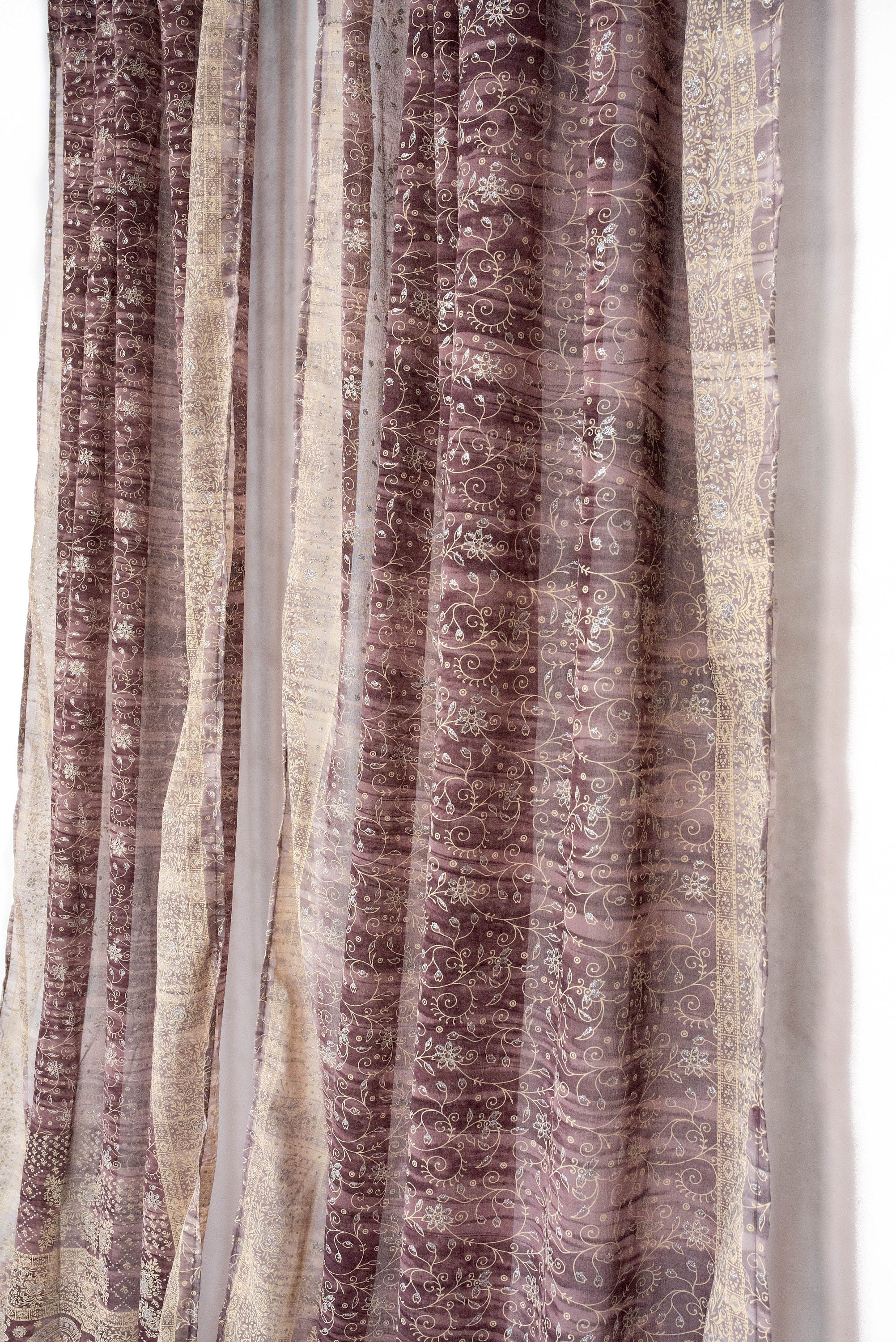 Sari Curtains 84"/96"L Plum Boho drapes DREAMBoHO Collection Light-Filtering backdrop Bed Canopy, Tapestry, Window Treatment Living/Bedroom