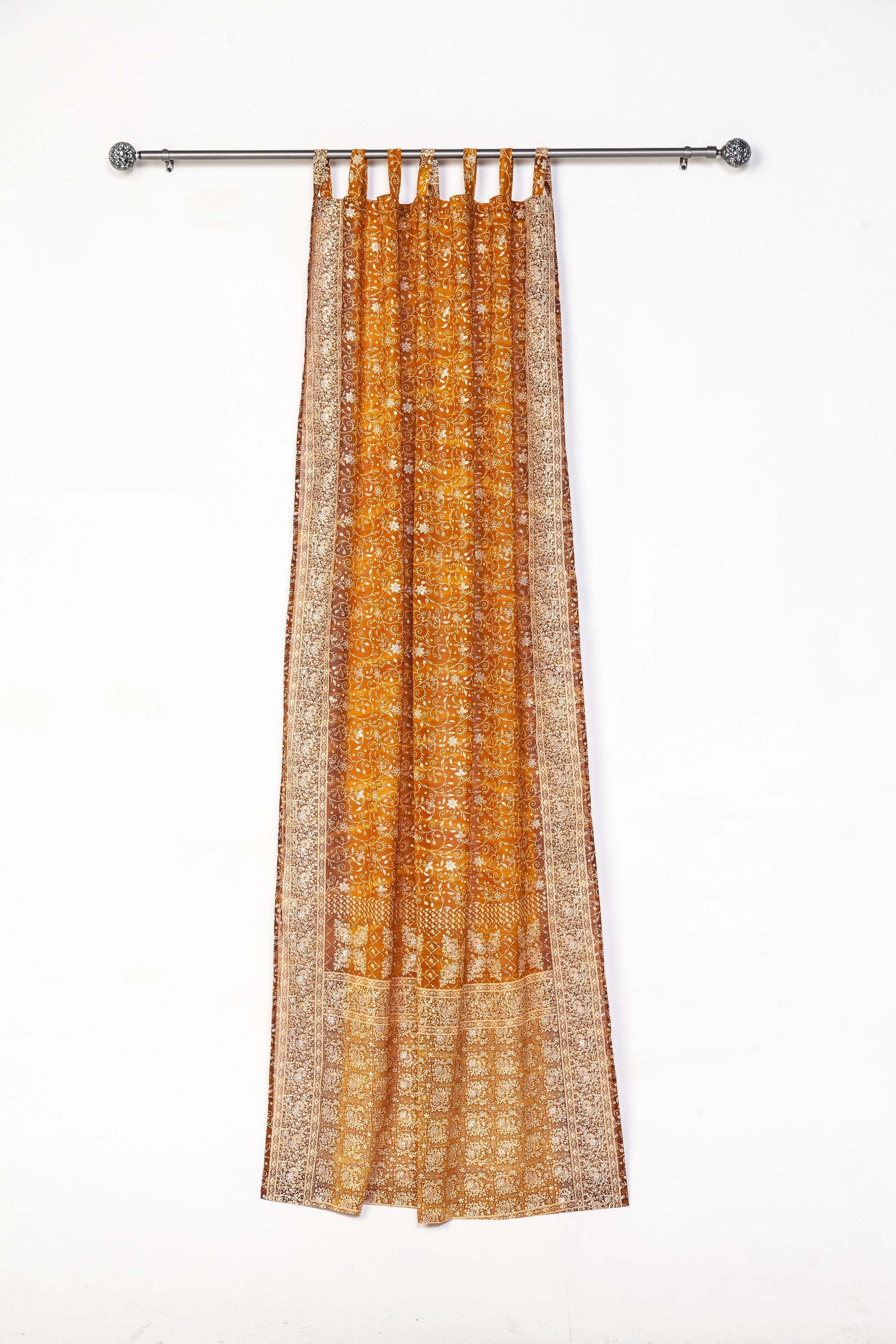 Light-Filtering Sari Curtains 84"/96"L Boho Curtains, sheer drapes Bed Canopy, Amber Gold Window Treatment Living/Bedroom