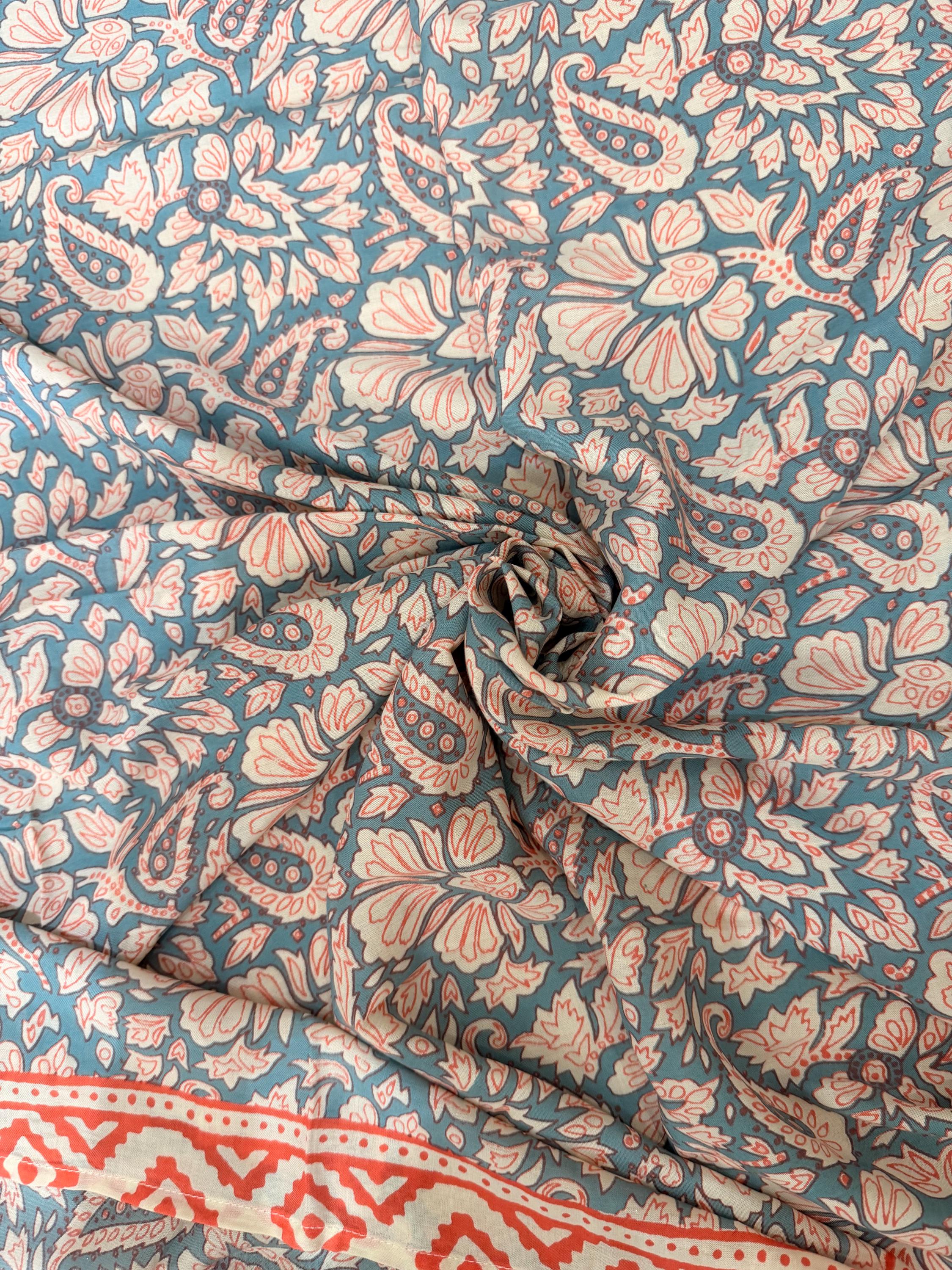 96" Block Print Cotton Curtains•Boho Tab Top Drapes with Border • Light Filtering Bohemian Style Curtain•Natural Cotton Style light Curtain