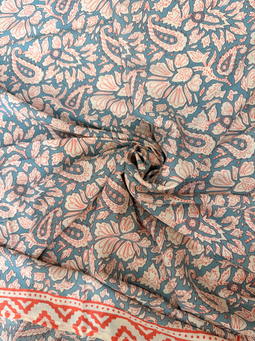 96" Block Print Cotton Curtains•Boho Tab Top Drapes with Border • Light Filtering Bohemian Style Curtain•Natural Cotton Style light Curtain