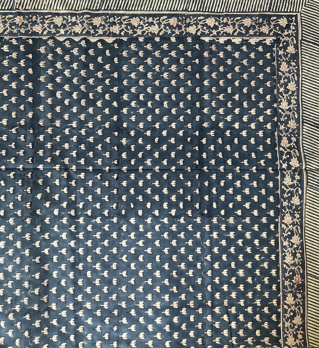 Decorative hand Block Print Tablecloth–Boho Cotton with Lush Fruit & Floral Motifs, Washable Cotton XL 120"L or 90x60w Dinner Holiday Table