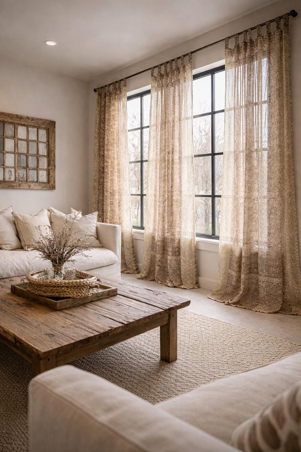 Taupe Sheer Curtains 84L Neutral Boho Curtains Light Filtering Panels Ivory Window Drapes Minimalist Home Decor Sari Curtain