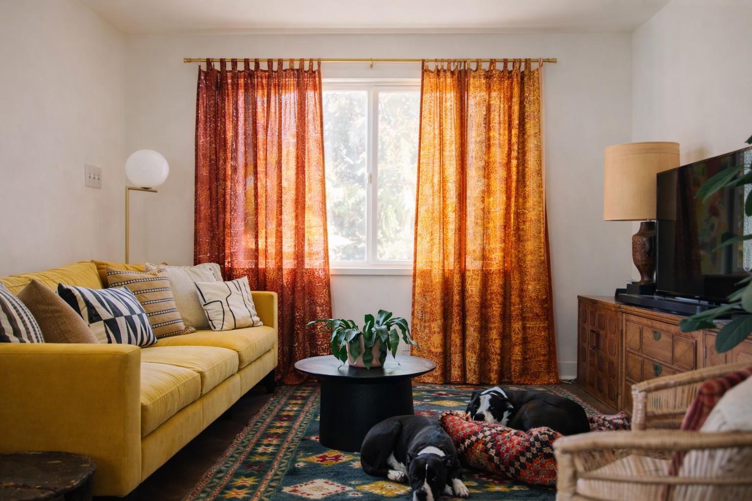 Light-Filtering Sari Curtains 84"/96"L Boho Curtains, sheer drapes Bed Canopy, Amber Gold Window Treatment Living/Bedroom