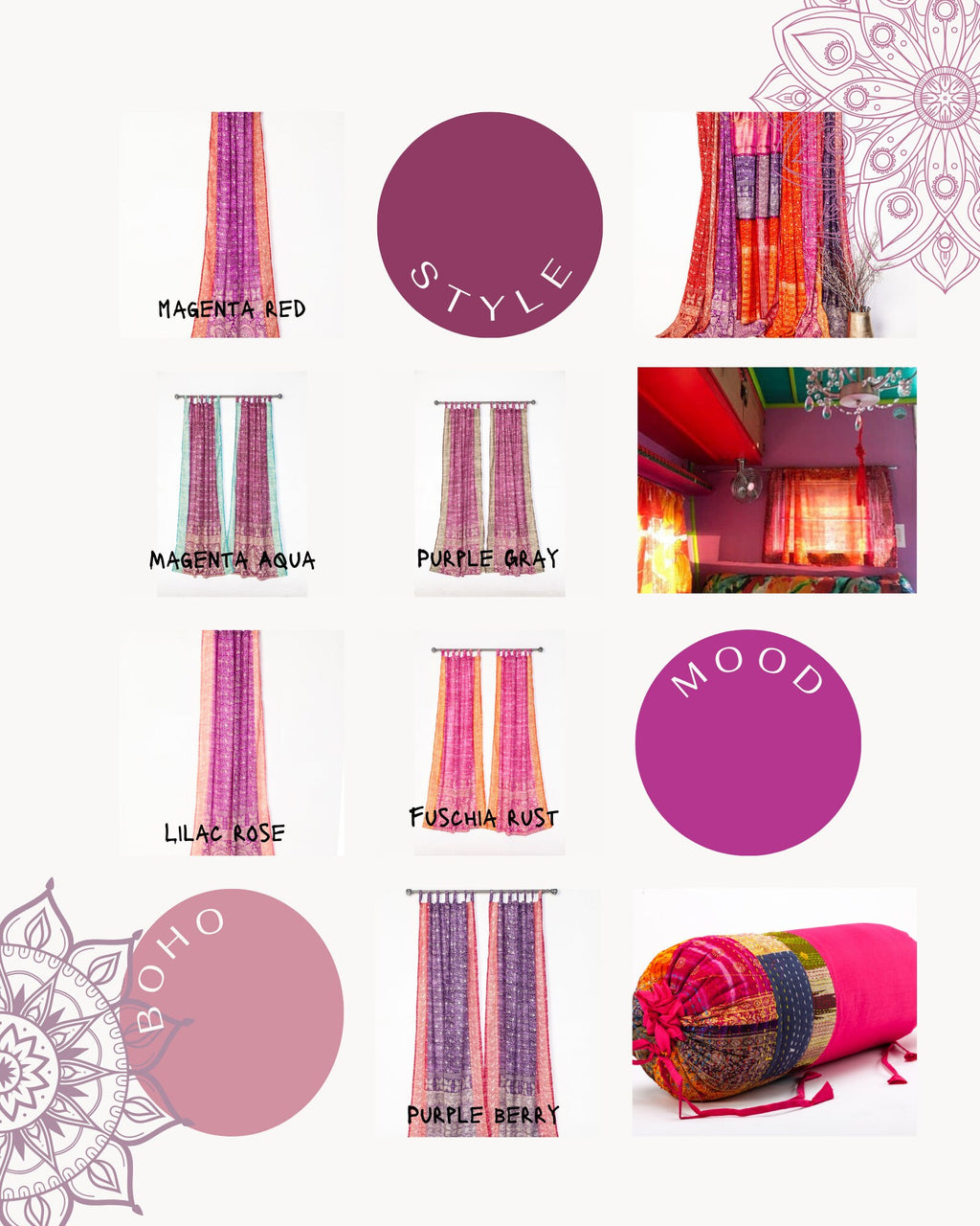 Light-Filtering Sari Curtains 84"L Boho Curtains, Bed Canopy, Tapestry, Window Treatment For Living/Bedroom Customizable Indian Print