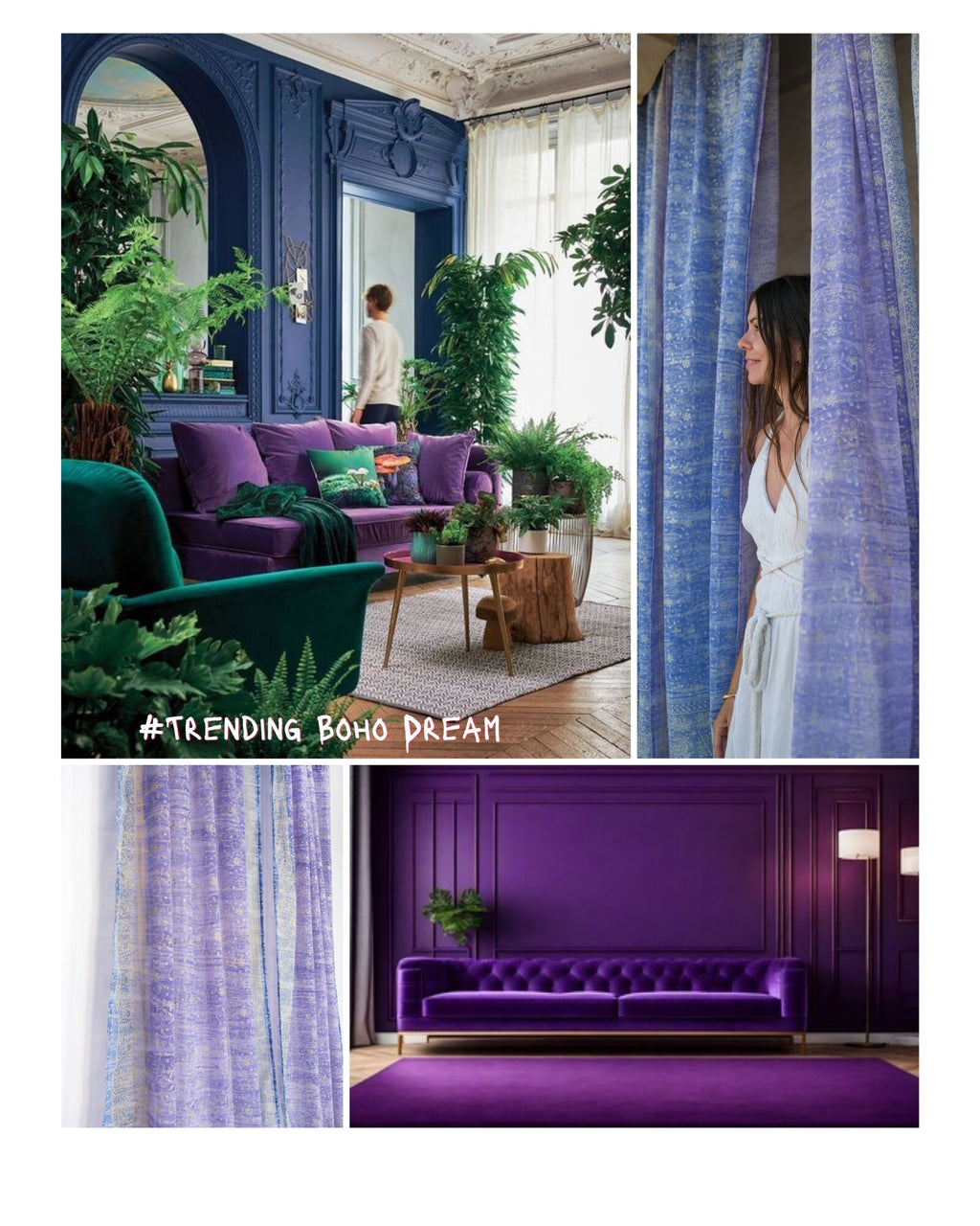 Sari Curtains 84"L Boho Curtains Light-Filtering drapes, sheers, Bed Canopy, backdrop Window Treatment For Living/Bedroom Denim Blue