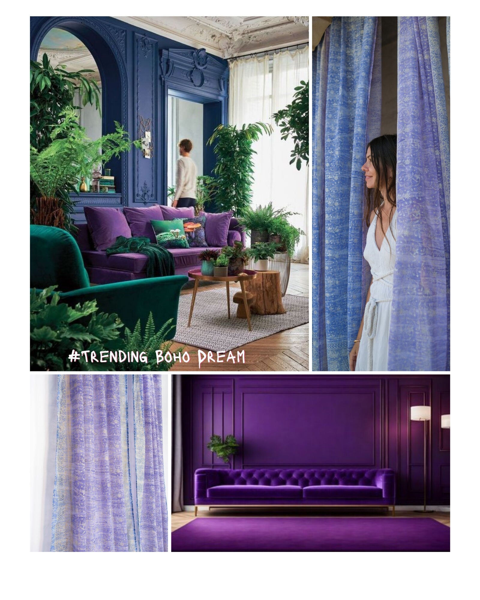 Sari Curtains 84"L Boho Curtains Light-Filtering drapes, sheers, Bed Canopy, backdrop Window Treatment For Living/Bedroom Denim Blue