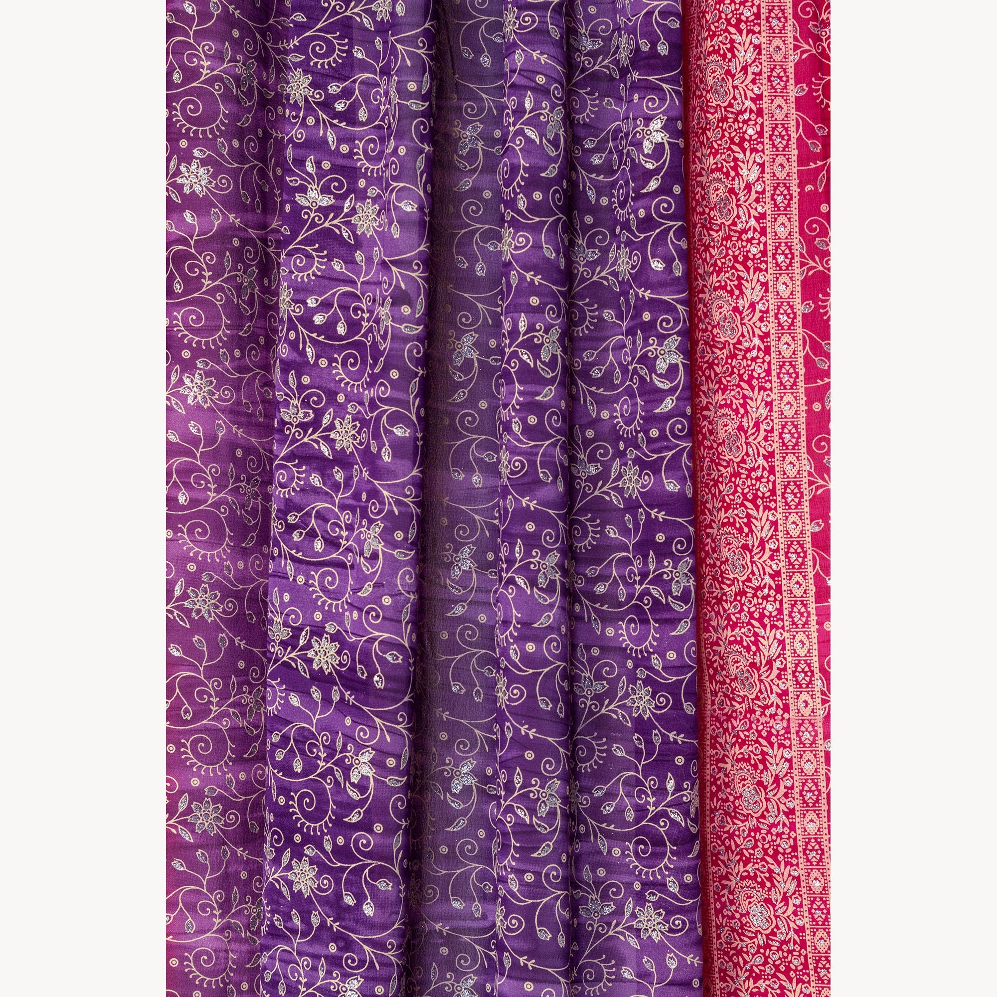 Block Printed Sari Curtains, Boho Window Treatment, LightFiltering Purple Berry 96"/108"L