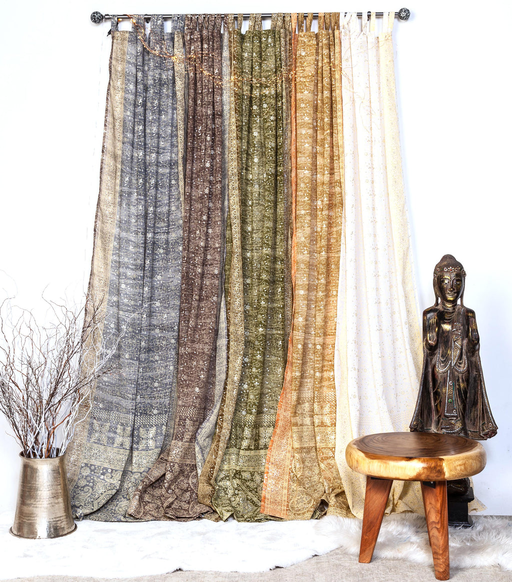 Sheer Canopy Drapes for Four Poster Bed - Luxury Sari Curtain Panels Set - Soft Light Filtering Bed Canopy