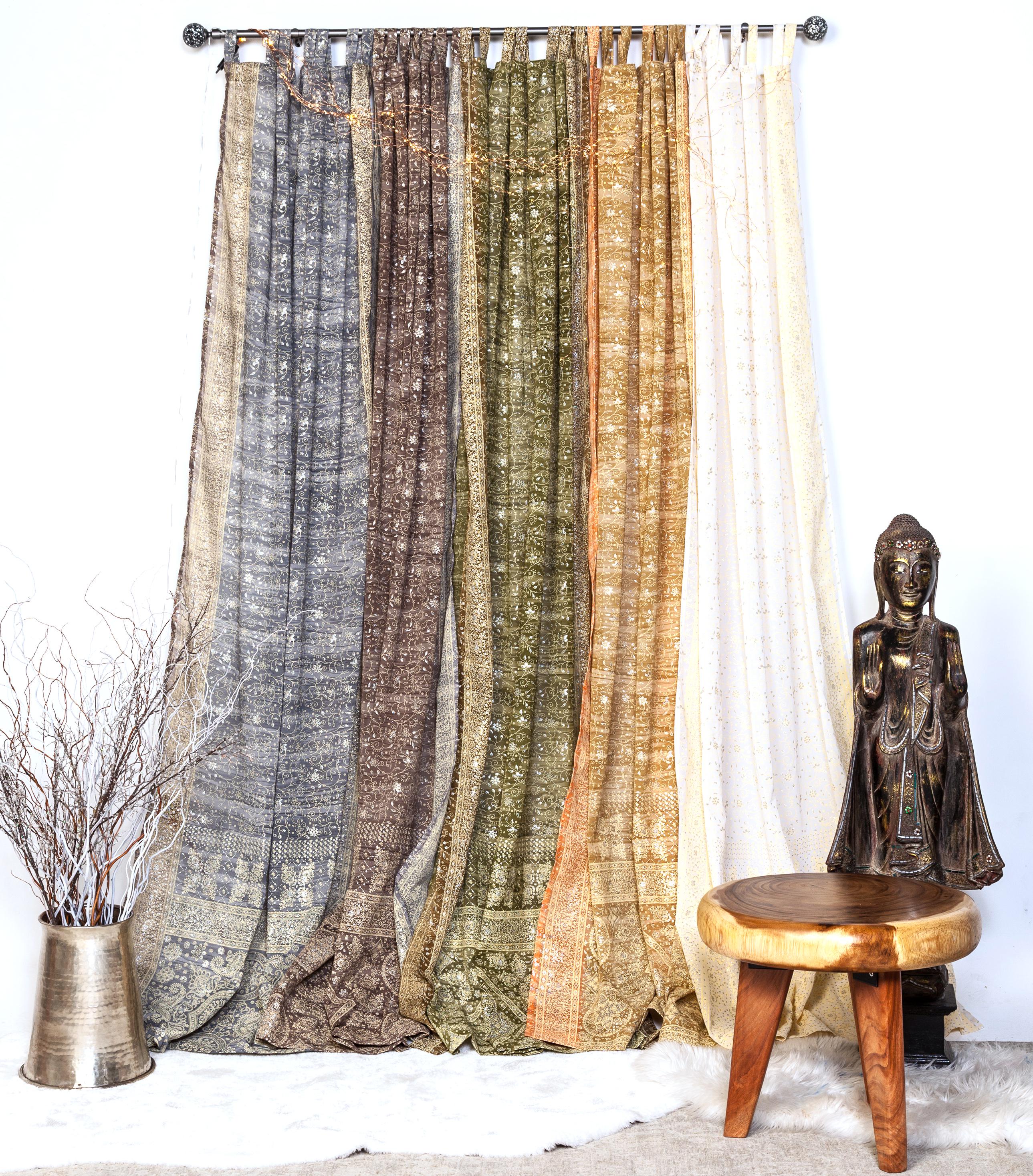 Sheer Canopy Drapes for Four Poster Bed - Luxury Sari Curtain Panels Set - Soft Light Filtering Bed Canopy