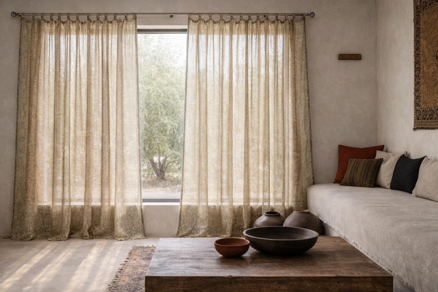 Boho Sari Curtains - Taupe Silver Sheer Panels - Light Filtering Neutral Drapes - Soft Metallic Window Curtains