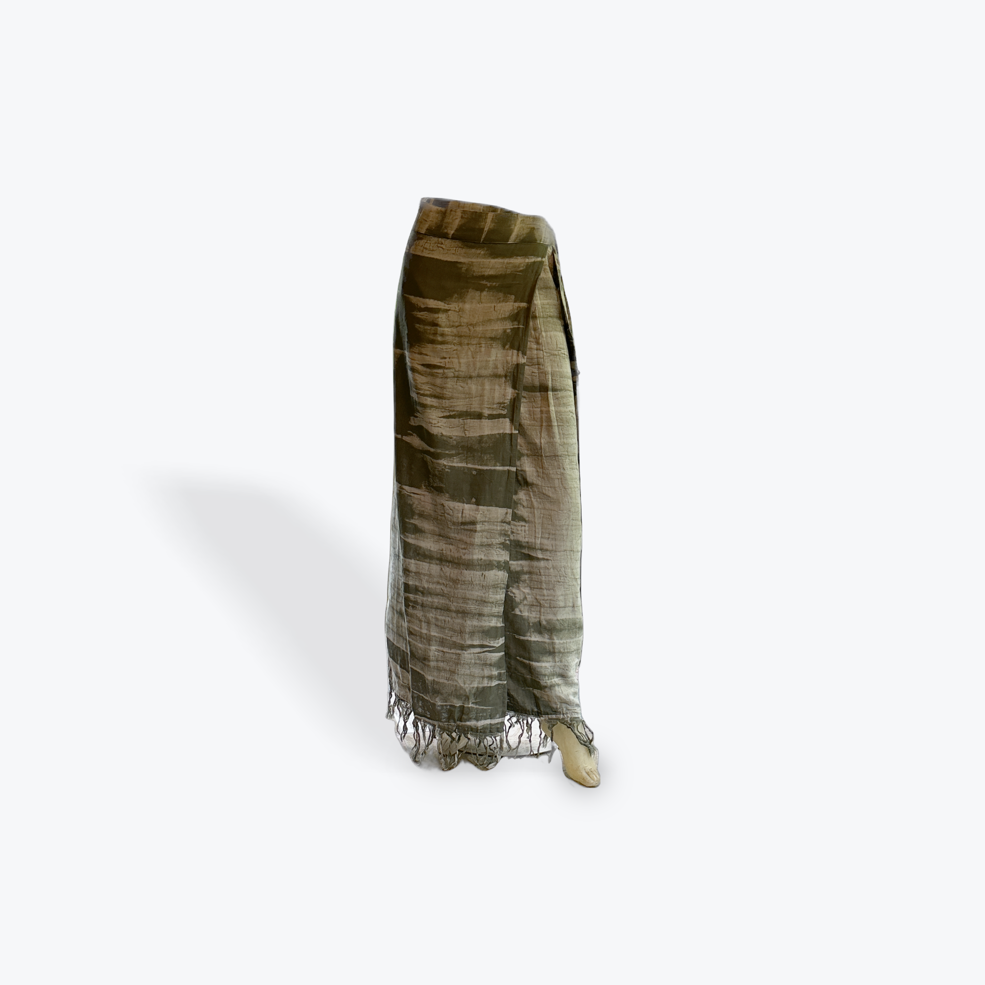 CLRS Woman - Hand Dyed Wrap Skirt with Fringe - High Waist Boho Maxi Skirt