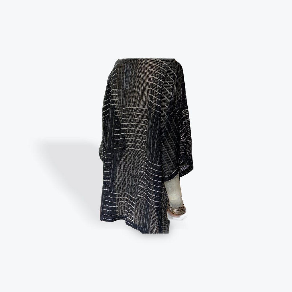 CLRS Woman - Sheer Block Print Kimono Jacket - Relaxed Mesh Layer
