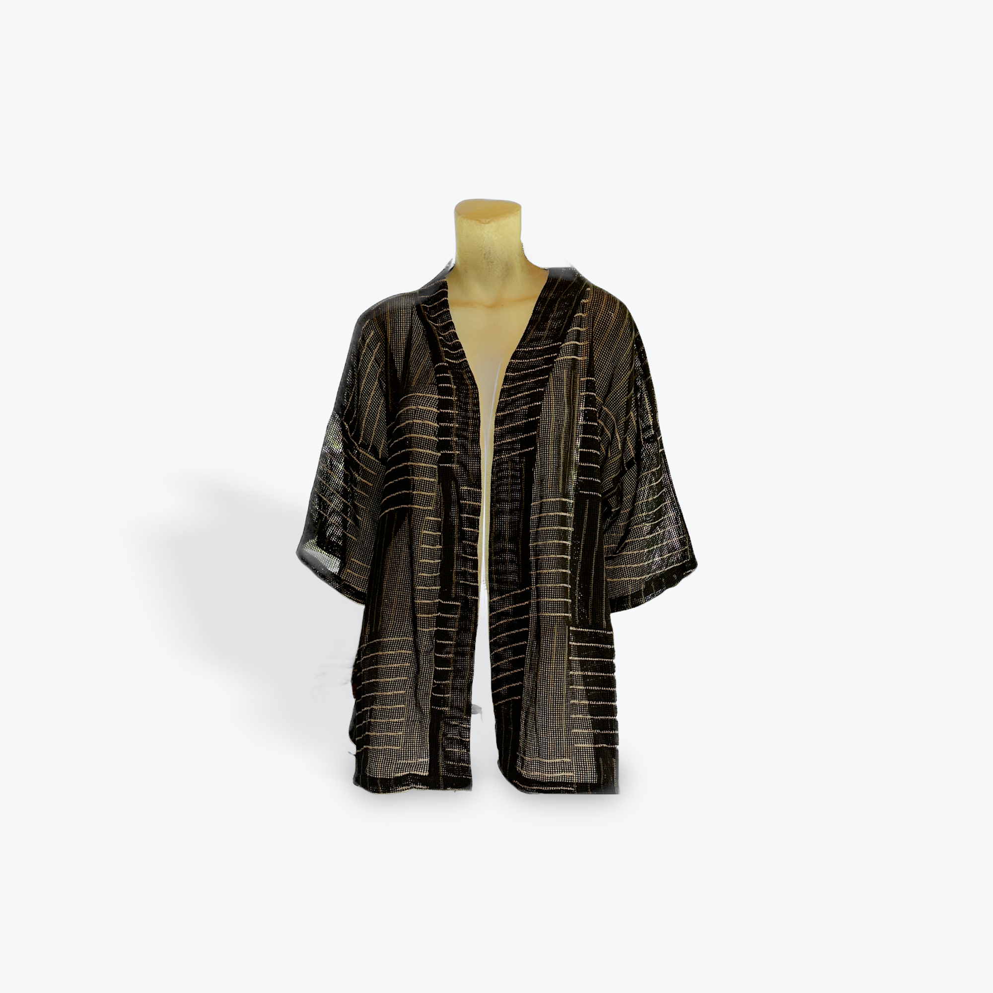CLRS Woman - Sheer Block Print Kimono Jacket - Relaxed Mesh Layer