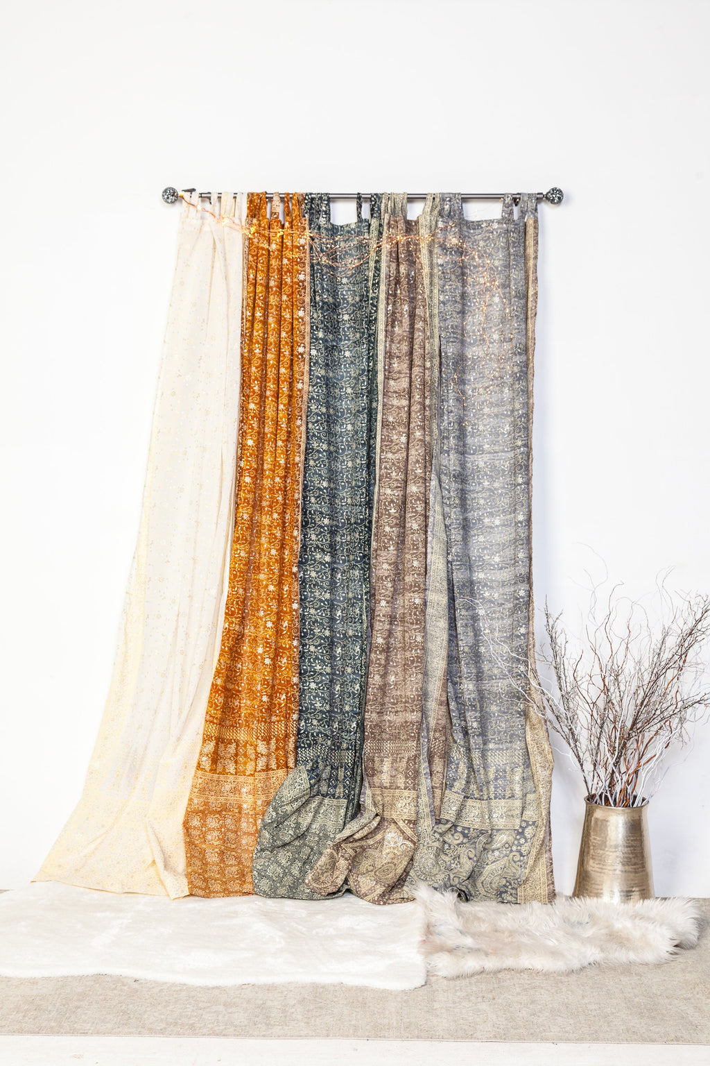 Light-Filtering Sari Curtains 84"L Boho Curtains backdrop Bed Canopy, vanilla Offwhite Window treatment Living/Bedroom Customizable
