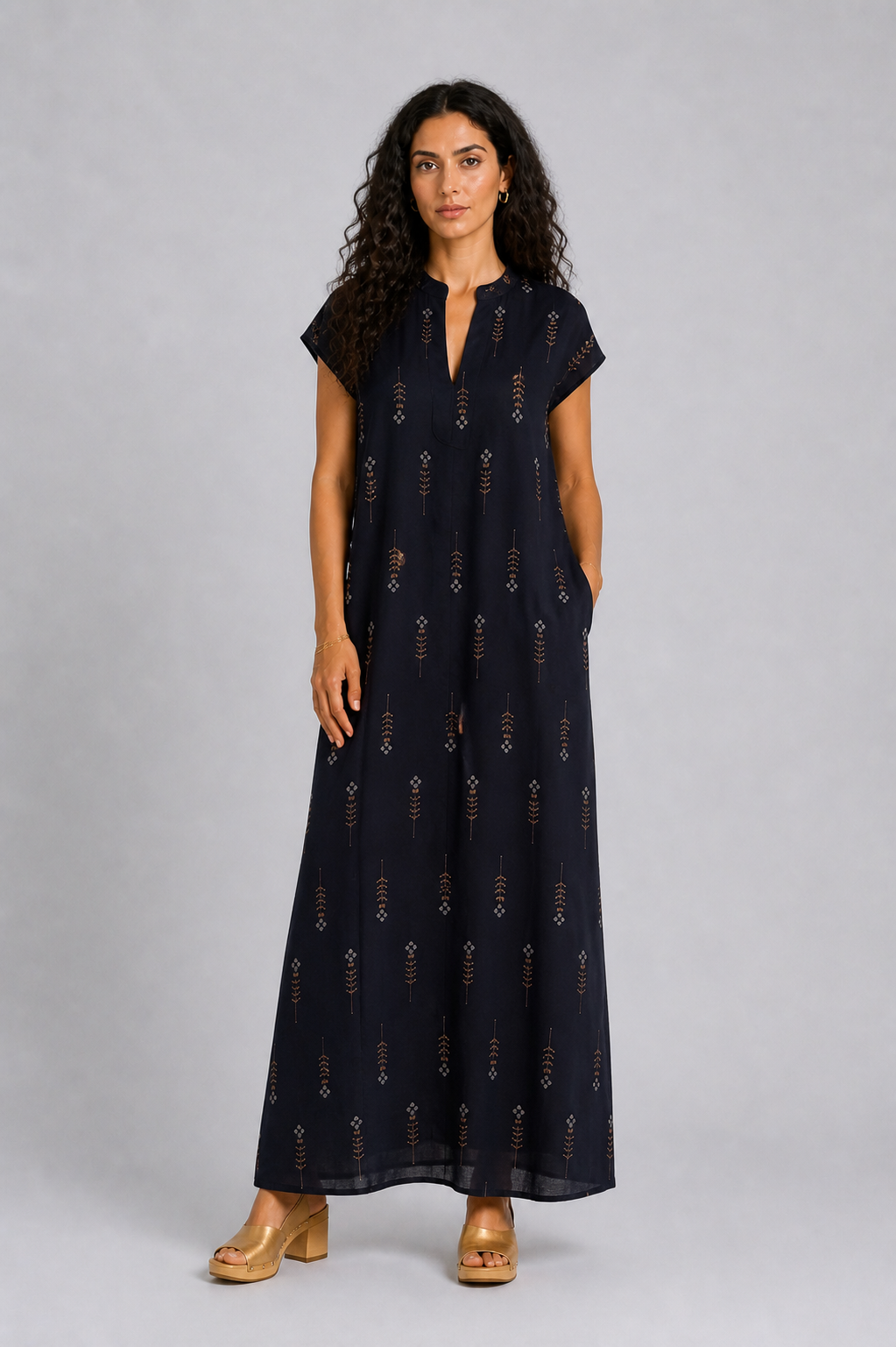 CLRS Woman - Tribal Print Maxi Dress - Minimal Boho Column Dress