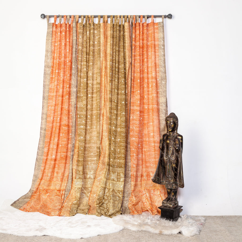 Sari Curtains 84"L Boho Curtains Light-Filtering drapes for Bed Canopy backdrop Tapestry Window Treatment Living/Bedroom Customizable