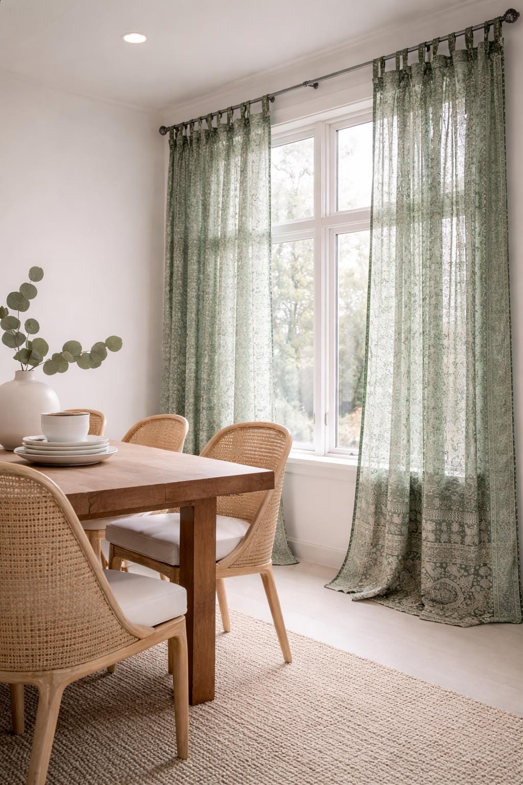 Sari Curtains 84"/96"L Boho Curtain BoHoEARTH Light-Filtering Moss Pine Green drapes Bed Canopy backdrop Window Treatment Living/Bedroom