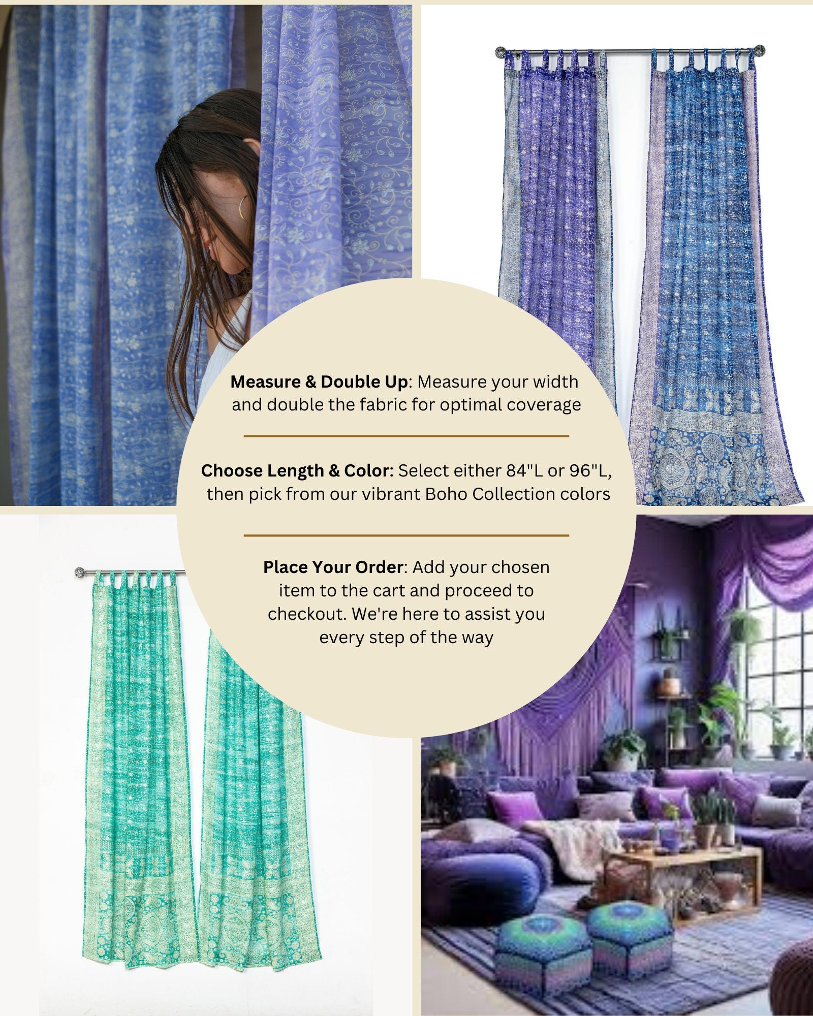 Sari Curtains Lilac and Dusty Plum Light Sheer Drapes for Calm, Serene Bedrooms Soft Boho DREAMBoHO Light-Filtering 84"/96"L
