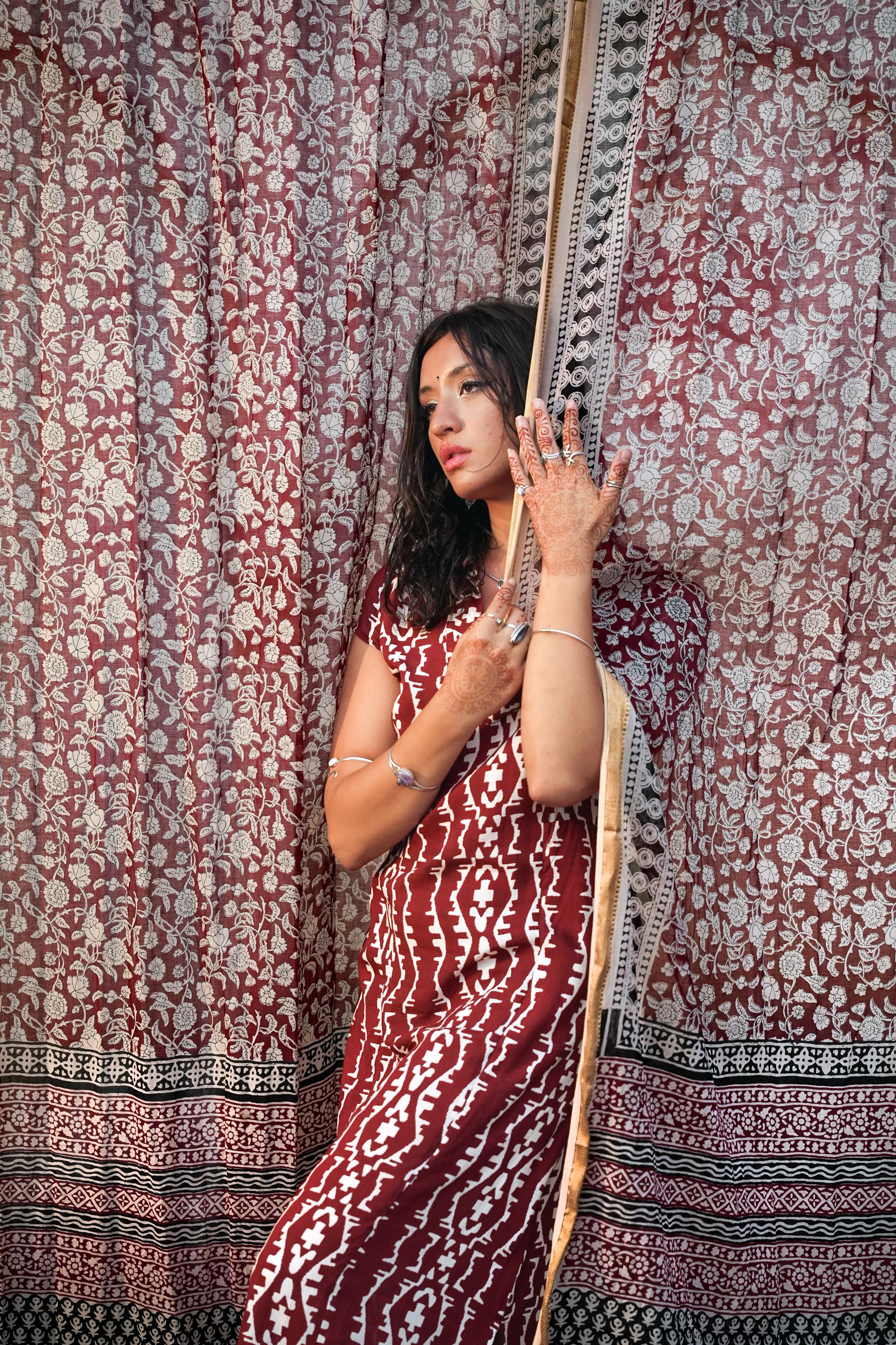 96" Block Print Cotton Curtains•Boho Tab Top Drapes with Border • Light Filtering Bohemian Style Curtain•Natural Cotton Style light Curtain