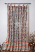 96" Block Print Cotton Curtains•Boho Tab Top Drapes with Border • Light Filtering Bohemian Style Curtain•Natural Cotton Style light Curtain