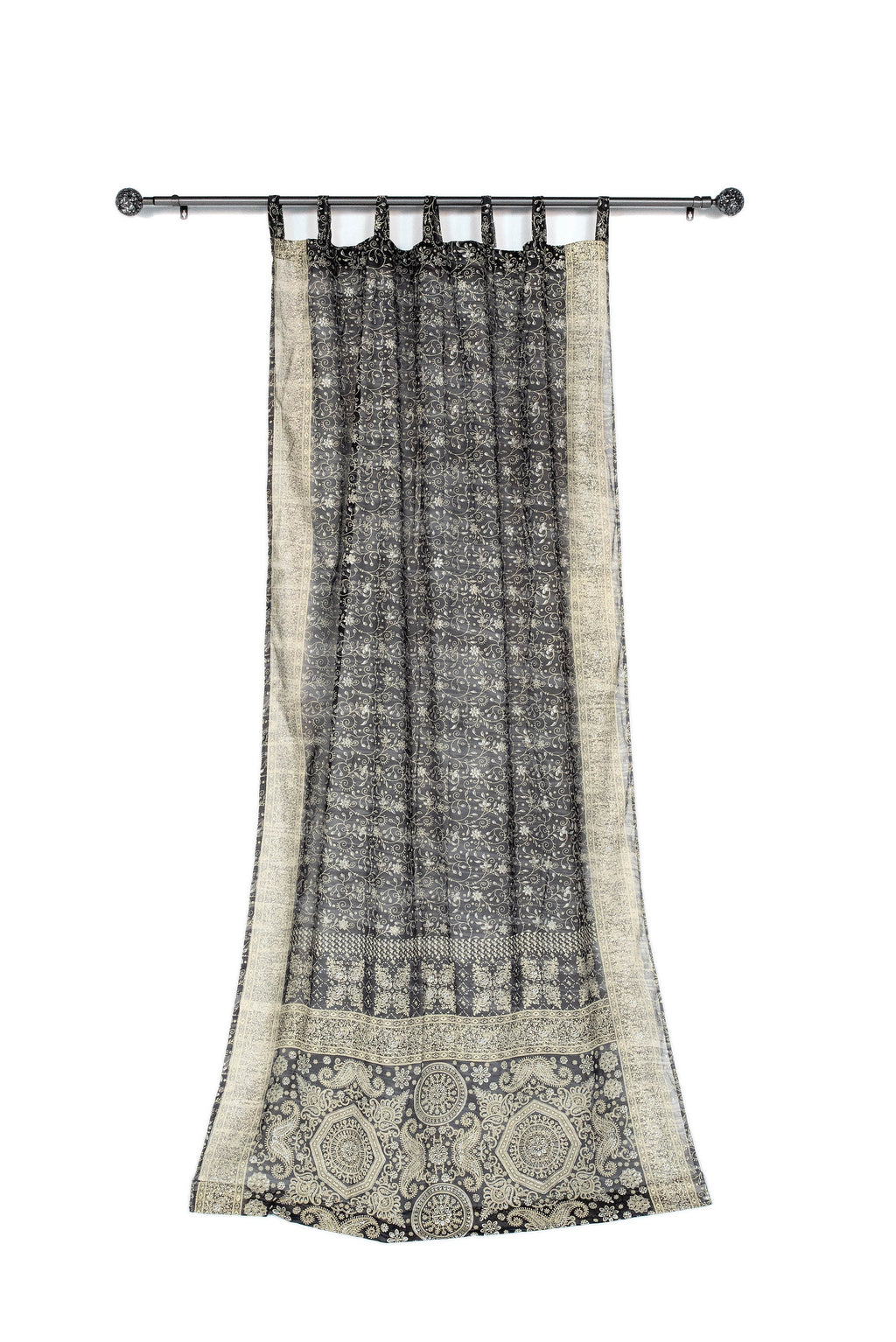 Sari Curtains 84"/96"L Boho Curtains BoHoEARTH Collection Light-Filtering Black Sari backdrop Bed Canopy Window Treatment For Living/Bedroom