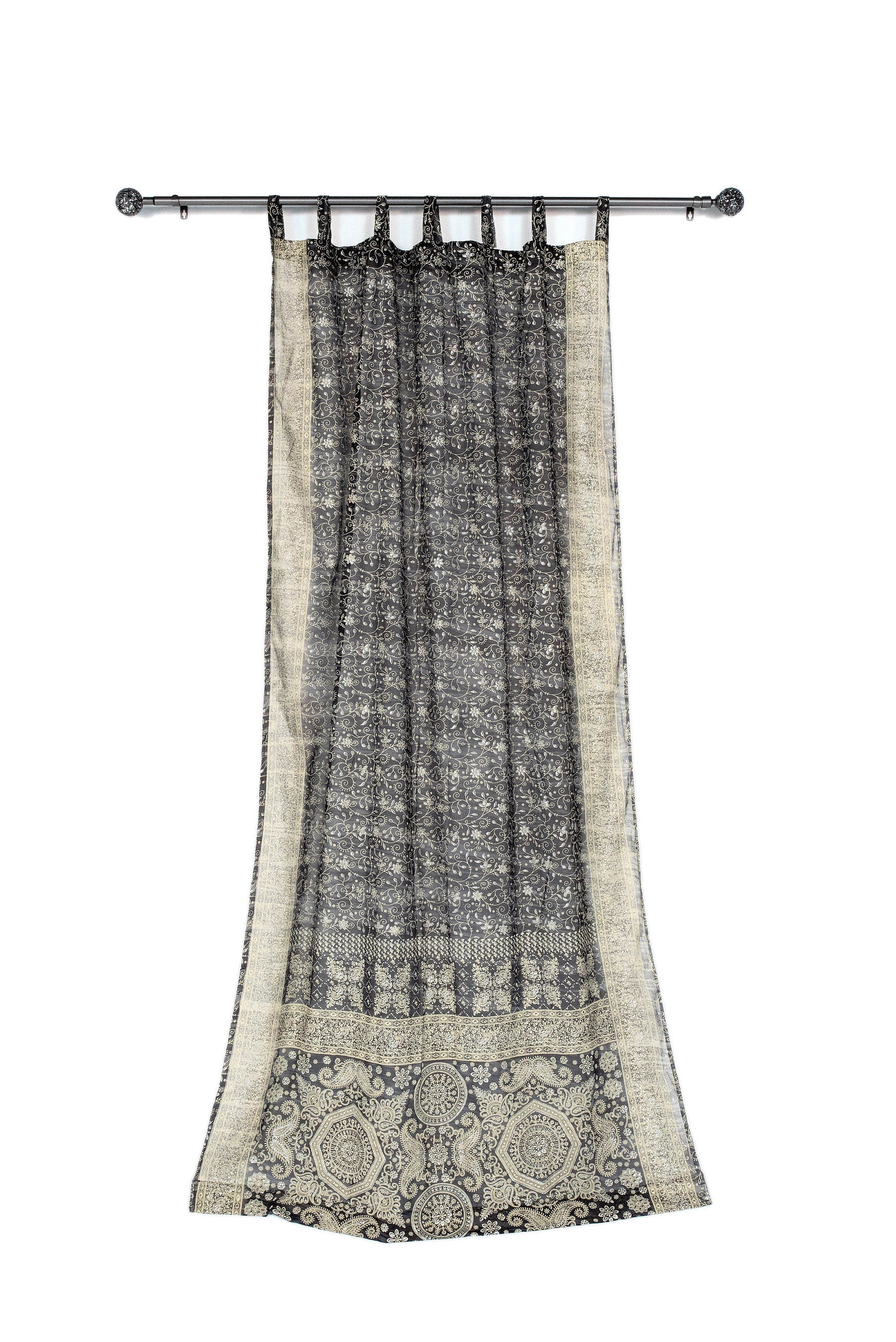 Sari Curtains 84"/96"L Boho Curtains BoHoEARTH Collection Light-Filtering Black Sari backdrop Bed Canopy Window Treatment For Living/Bedroom