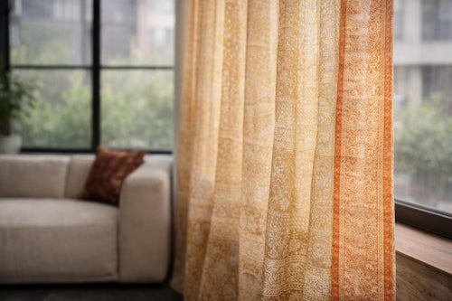 Boho Sari Curtains - Hemp and Rust Window Panels - Earth Tone Sheer Drapes - Warm Neutral Bohemian Living Room Decor