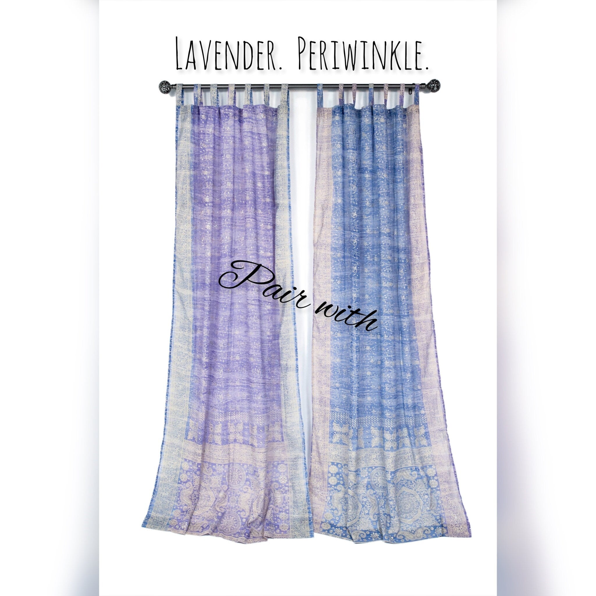Sari Curtains 84"/96"L Boho Curtains DREAMBoHO Collection Light-Filtering PERIWINKLE backdrop Bed Canopy Window Treatment For Living/Bedroom