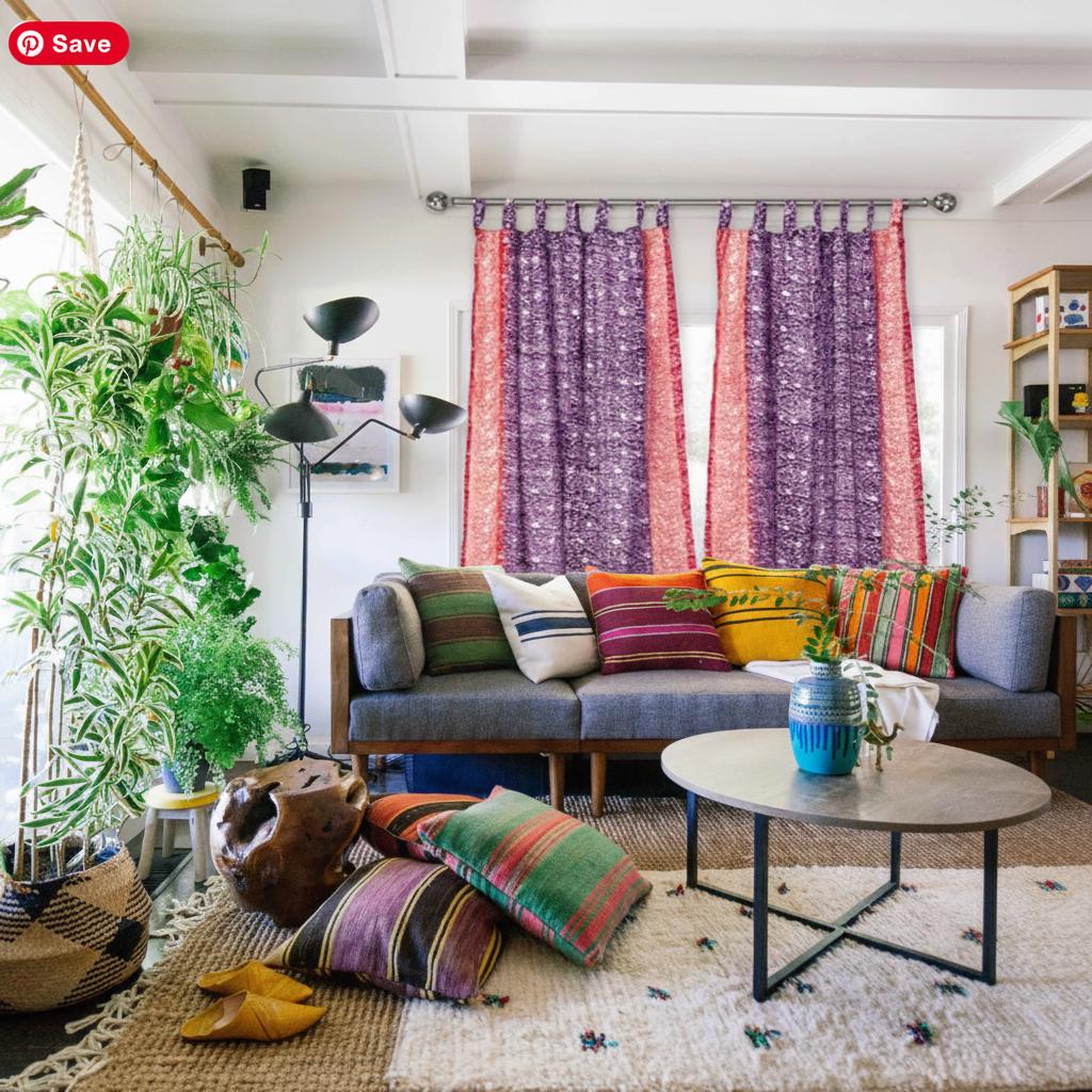 Block Printed Sari Curtains, Boho Window Treatment, LightFiltering Purple Berry 96"/108"L
