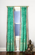 Sea Green Taupe Sari Curtain Boho Window Treatment Sheer Drapes for Bedroom Living Dining room Bed Canopy 84''L