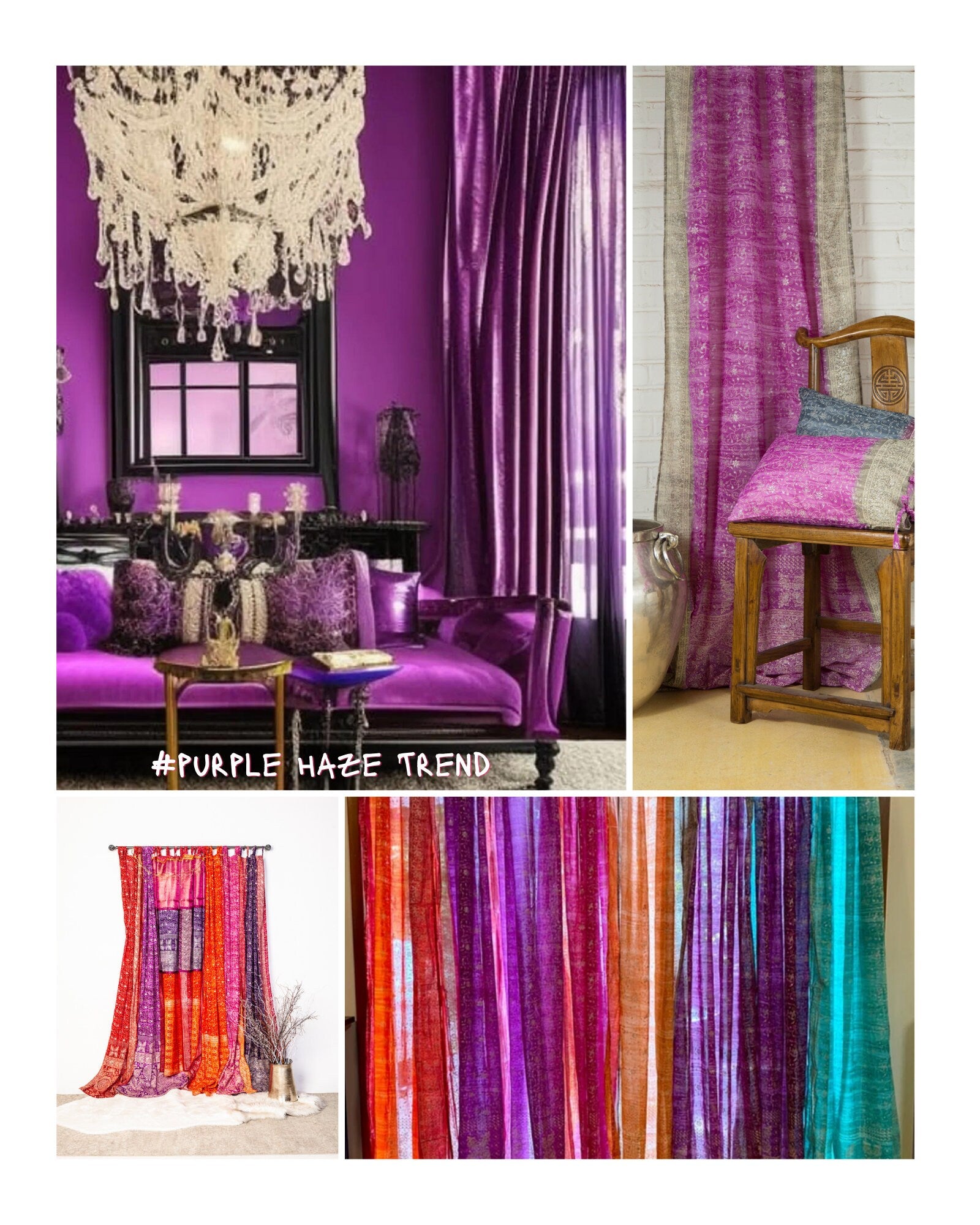 Sari Curtains, Magenta Aqua Light filtering , Block Print Boho Window Treatment