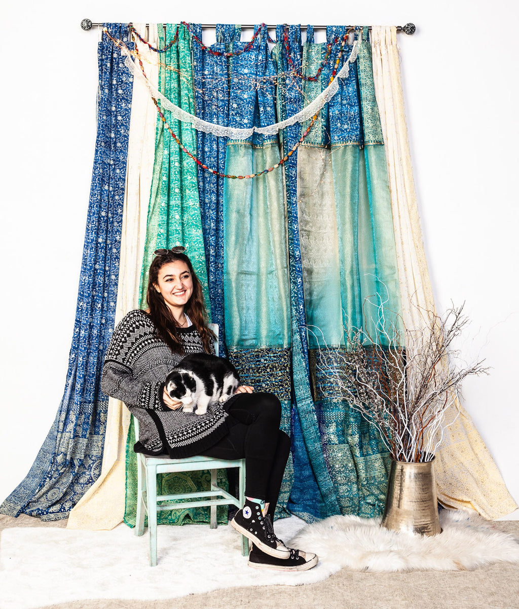 Sheer Drapes, Blue BACKDROP Collection Light-Filtering Bed Canopy Chuppah