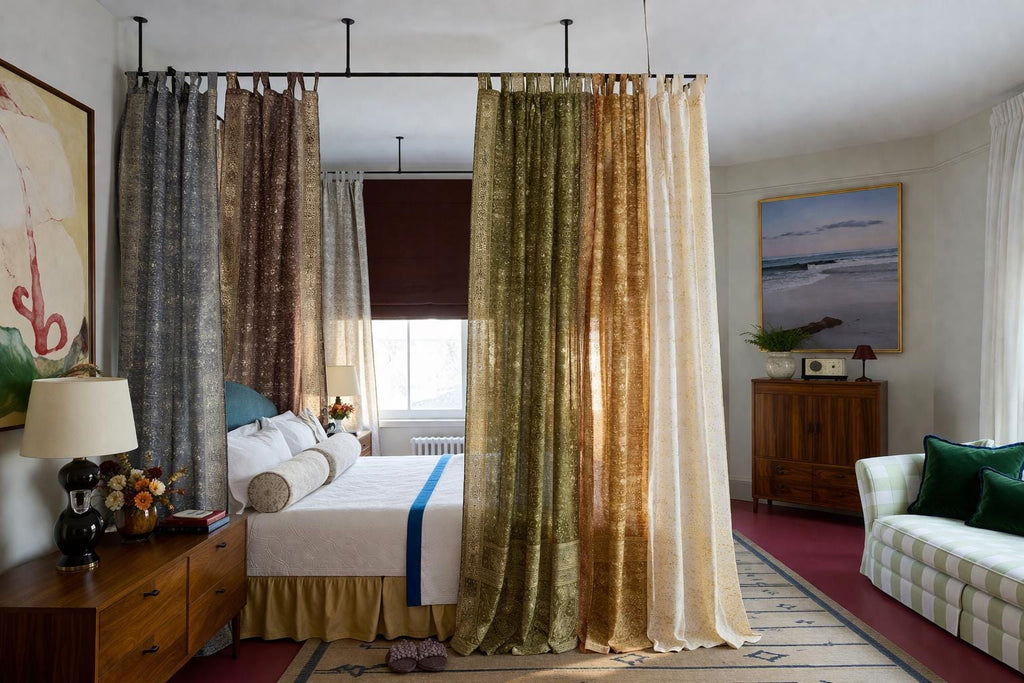Sheer Canopy Drapes for Four Poster Bed - Luxury Sari Curtain Panels Set - Soft Light Filtering Bed Canopy