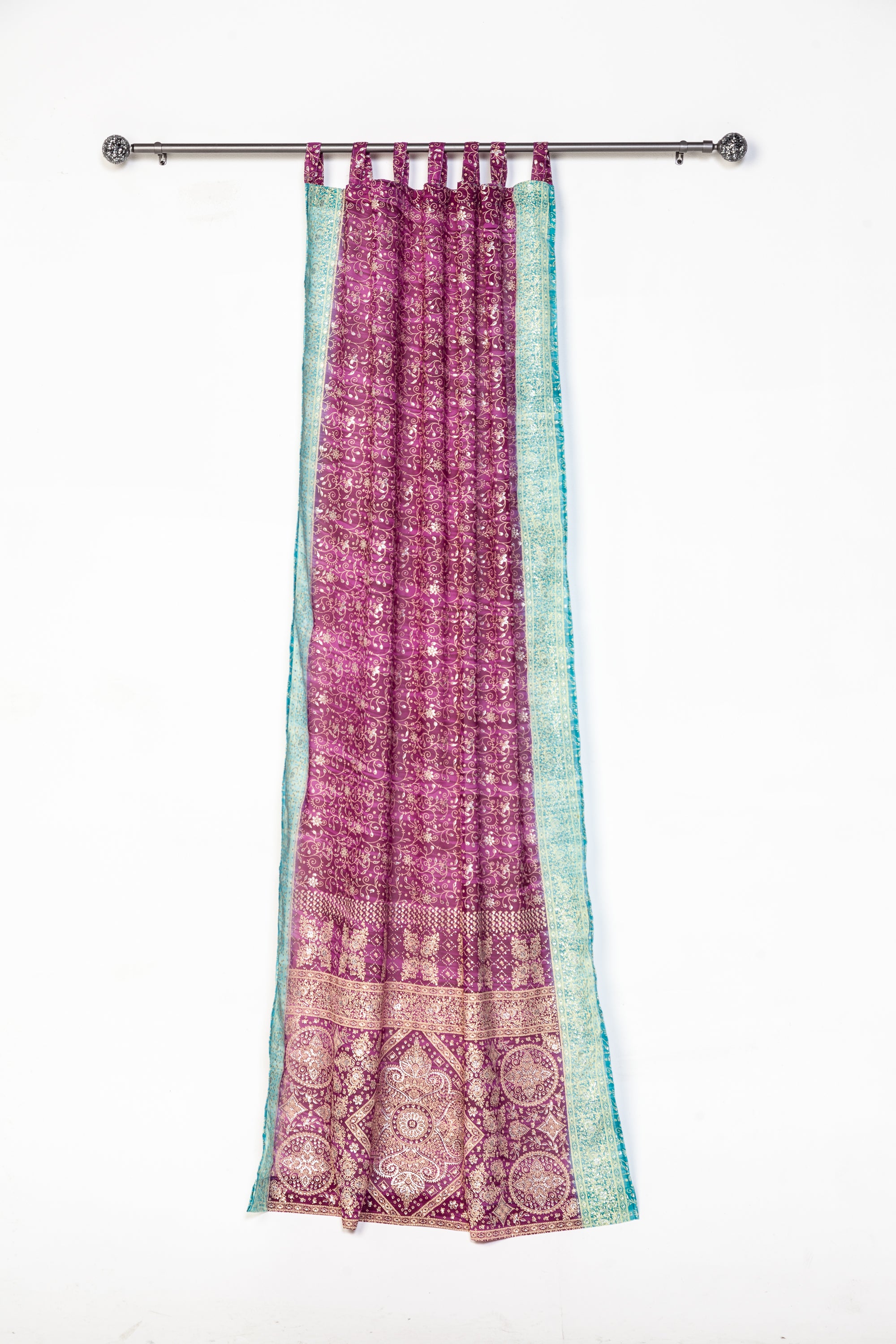 Chakra Collection Block Print Sari Curtain, Boho Window Treatment