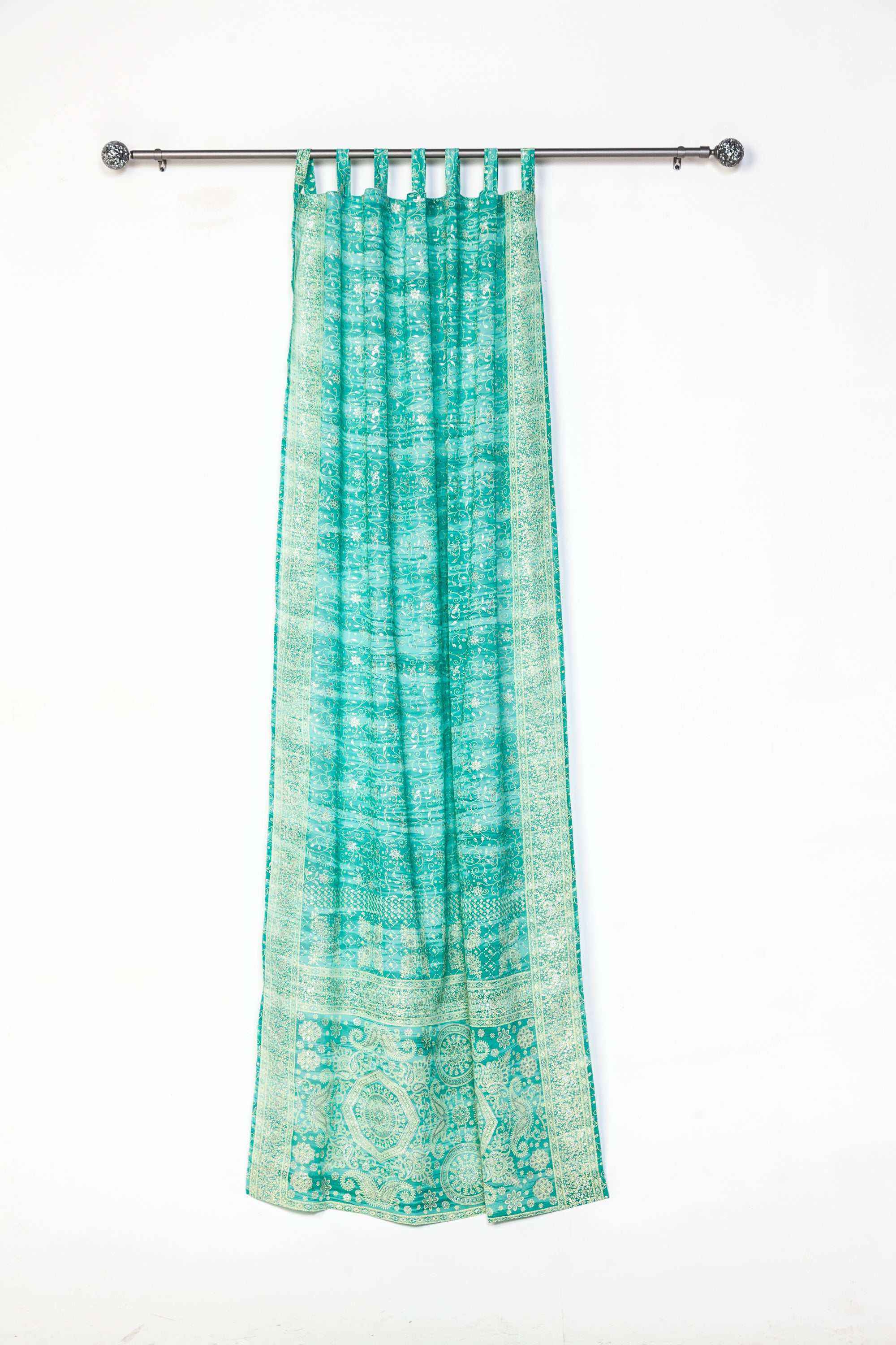 Chakra Collection Block Print Sari Curtain, Boho Window Treatment