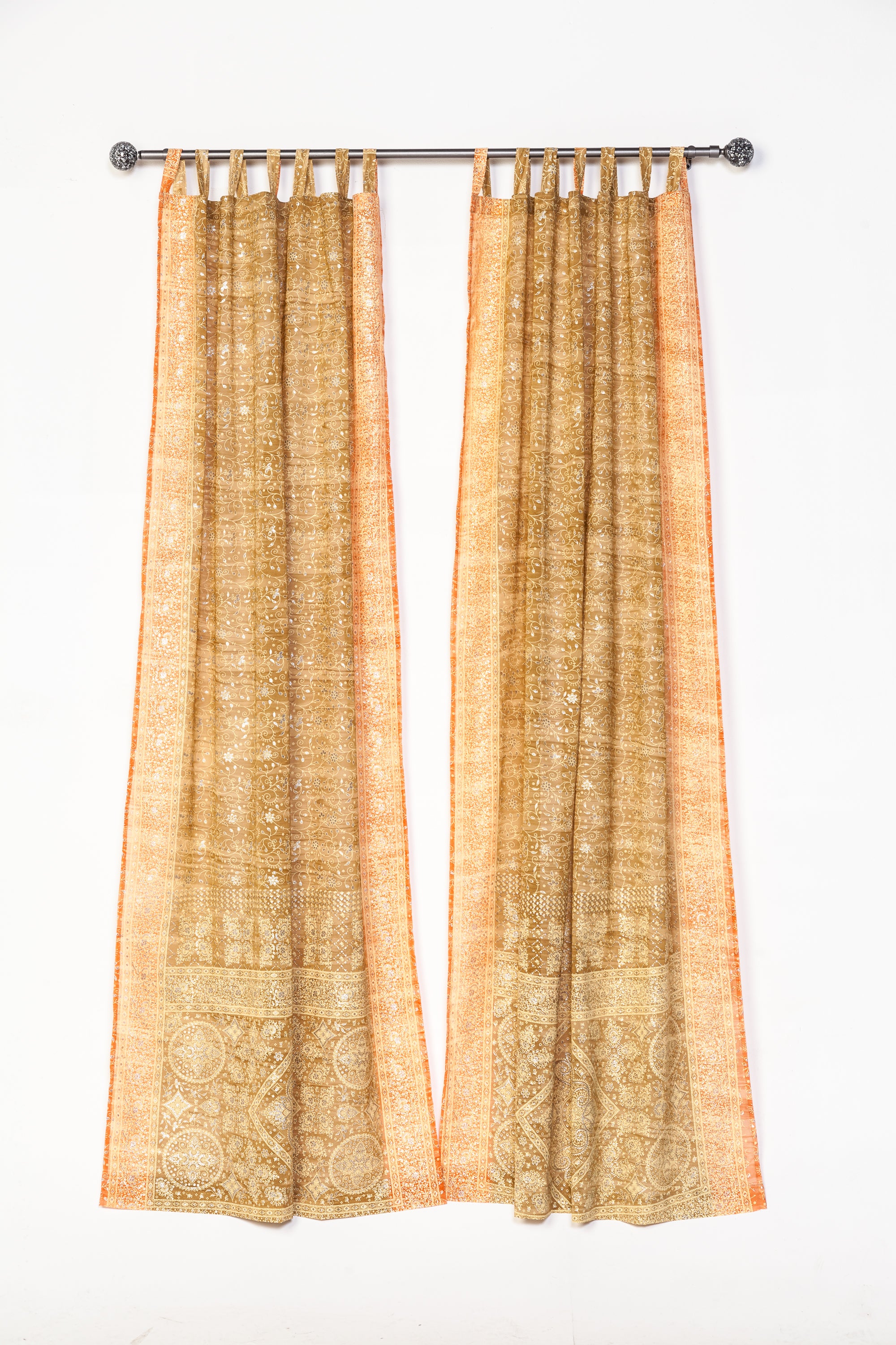 Block Print Sari Curtains, Light filtering , Boho Window Treatment, 84/96" Taupe Silver Olive Hemp vanilla BOHOME Collection