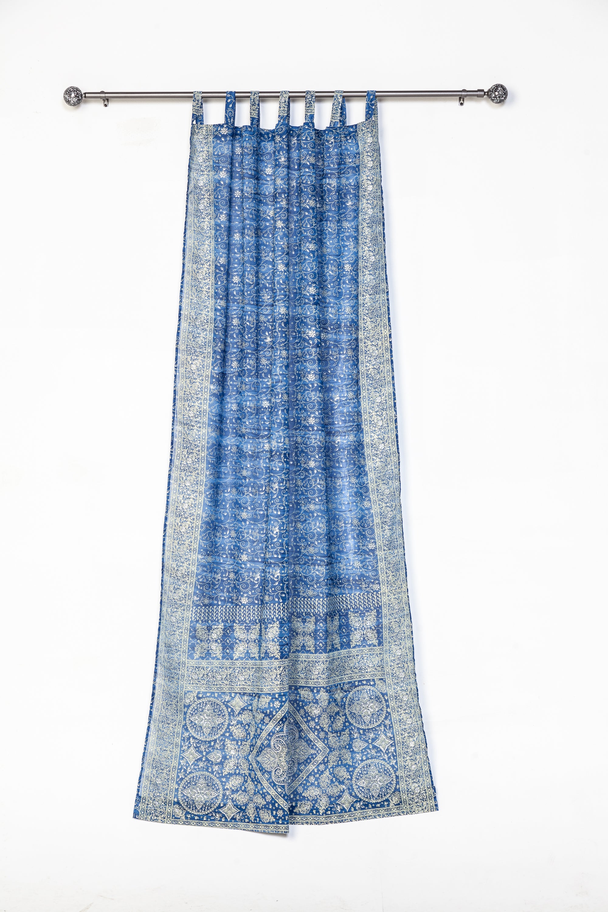 Chakra Collection Block Print Sari Curtain, Boho Window Treatment