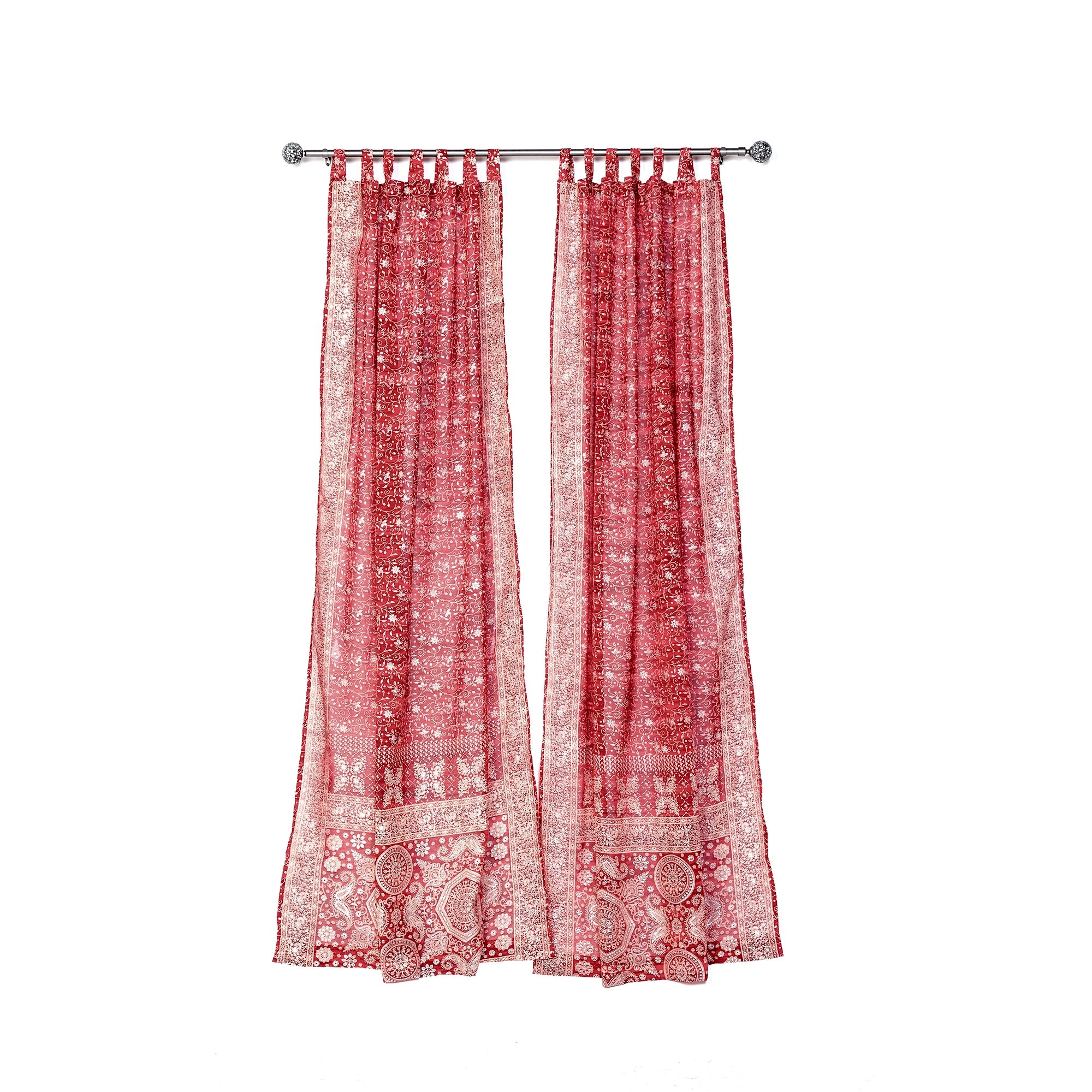 Maroon Red Sari Curtain Boho Window Treatment Sheer Drapes Bedroom Living Diningroom Bed Canopy Tent Indian Gypsy Chic