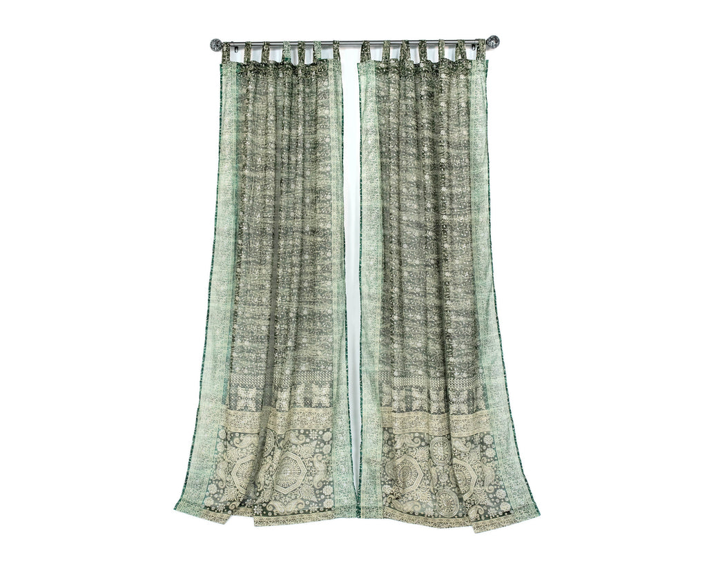 Sari Curtains 84"/96"L Boho Curtain BoHoEARTH Light-Filtering Moss Pine Green drapes Bed Canopy backdrop Window Treatment Living/Bedroom