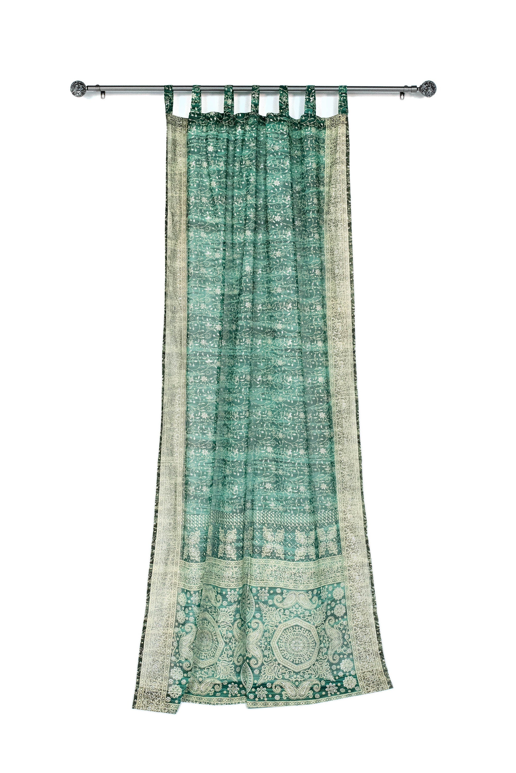 Mixing colors in one space, Pine Green and Teal Sari Lined panels, Curtains Light-Filtering, Boho Window Treatment