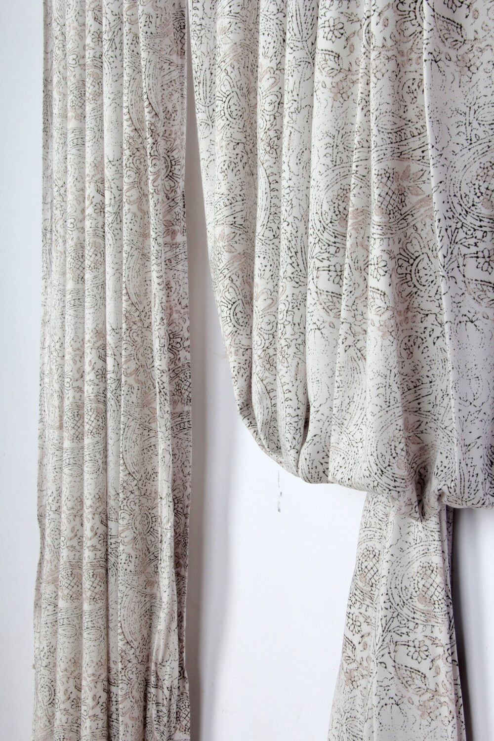 Extra Wide Boho Curtain Panel 52 Wide, Faded Black and Taupe white Rayon Curtain, Soft Light Window Treatment, Neutral Shabby Chic Decor