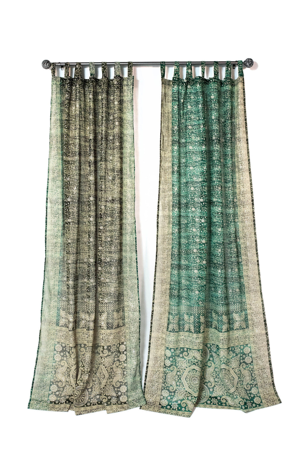 Sari Curtains 84"/96"L Boho Curtain BoHoEARTH Light-Filtering Moss Pine Green drapes Bed Canopy backdrop Window Treatment Living/Bedroom